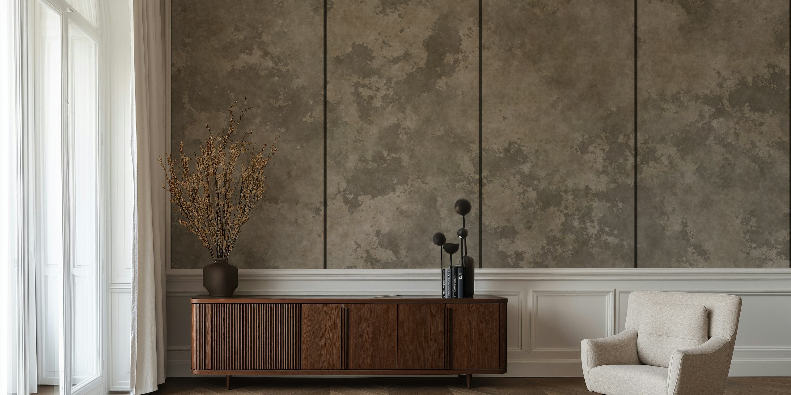 Distressed concrete wall wallpaper in a room
