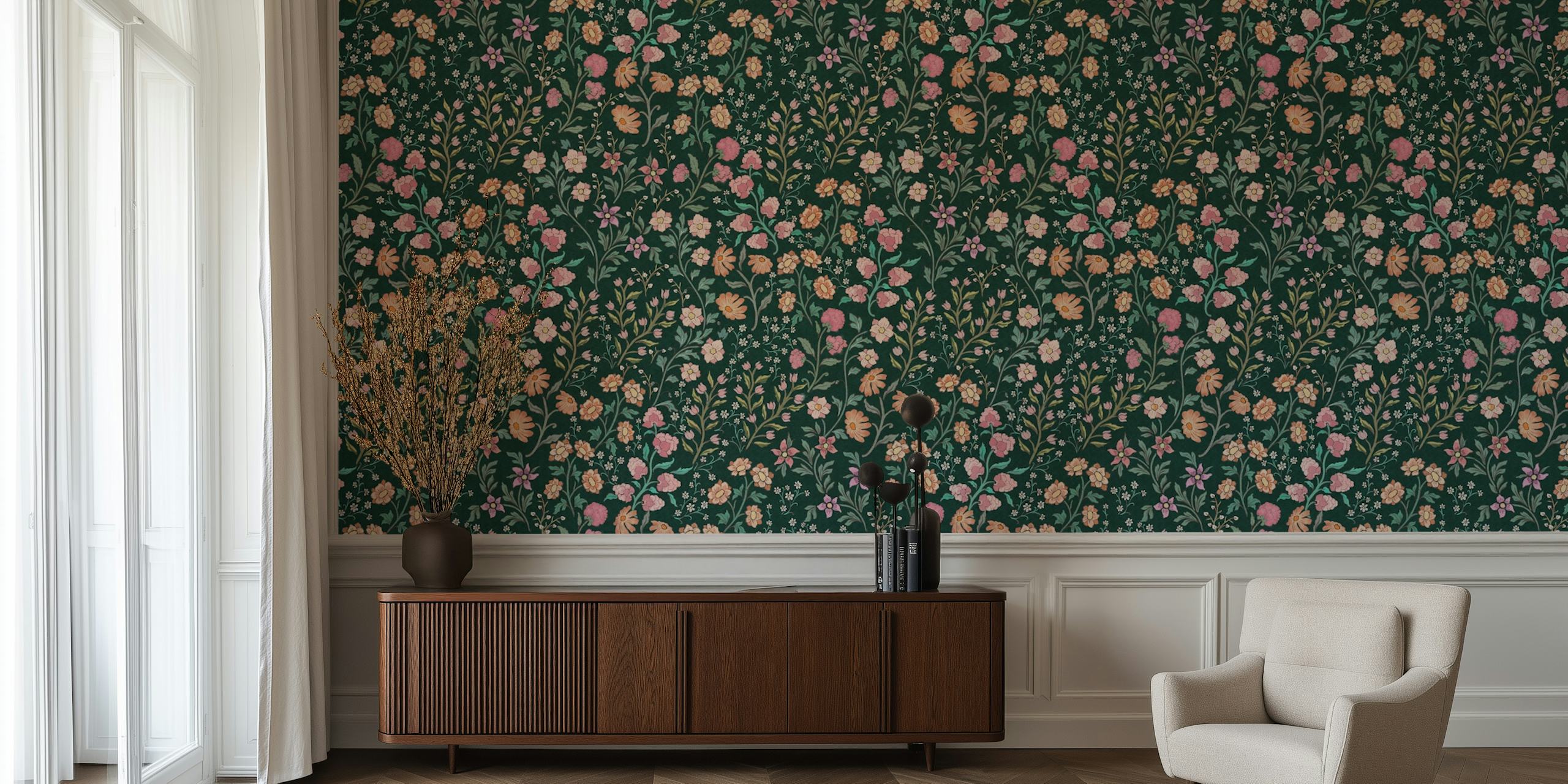 Whimsical flower garden wallpaper design
