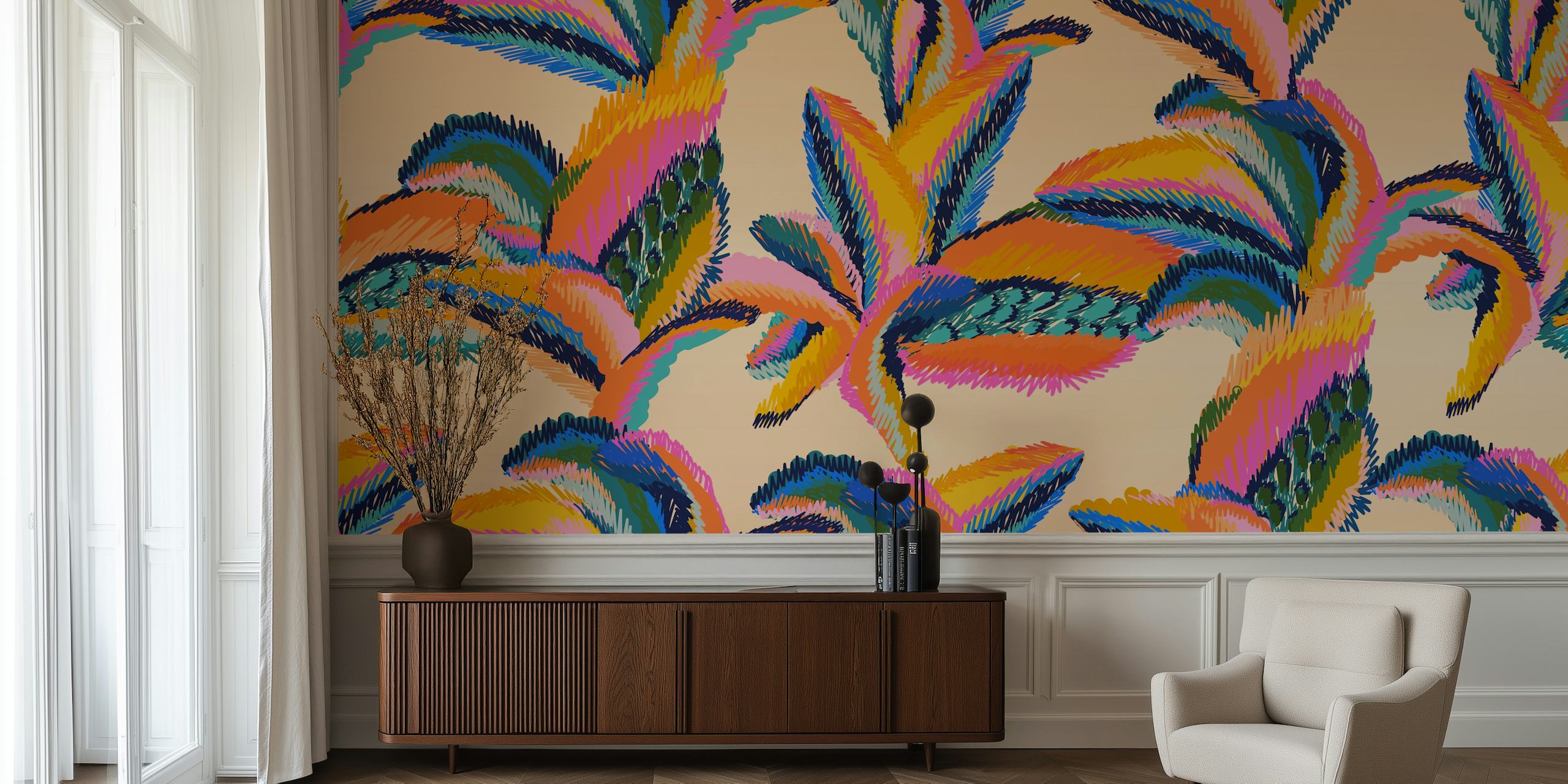 Vibrant Tropical Leaf Print i et rum
