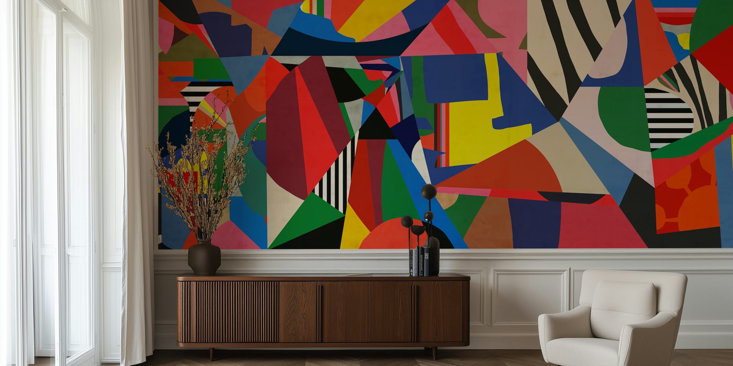 Papier peint Vibrant Geometric Fusion dans une pièce