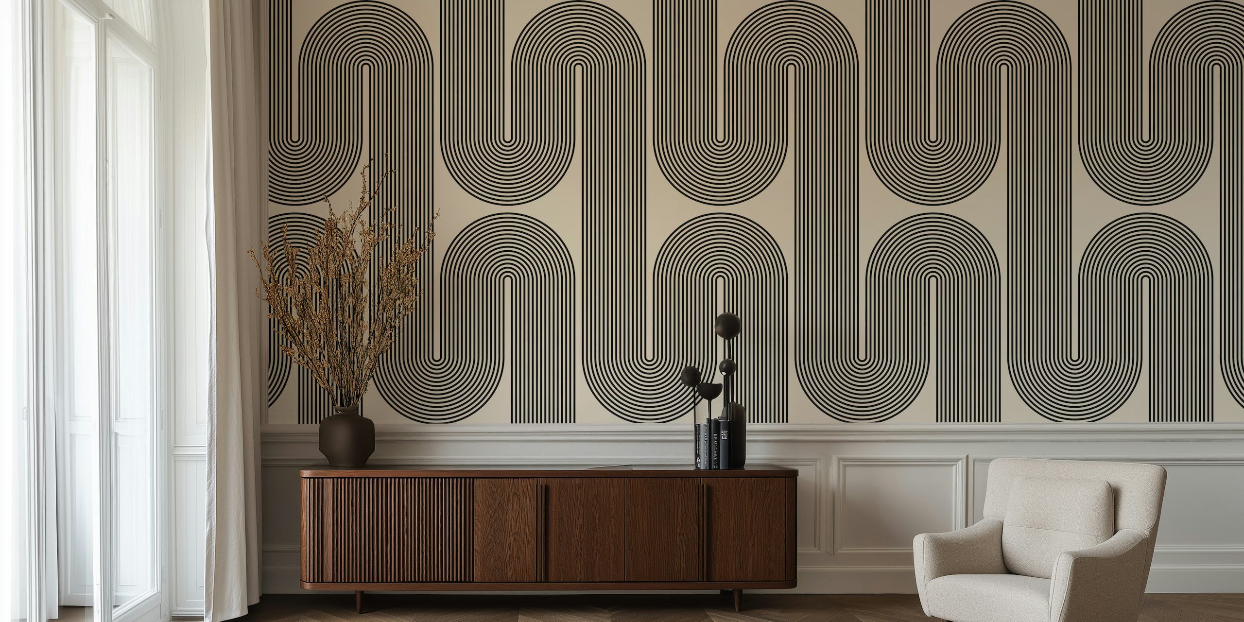 Interlocking Waves tapet i ett modernt rum