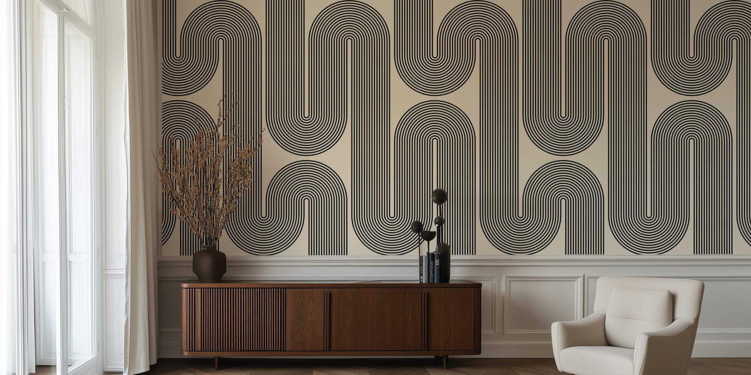 Retro Waves Black and White tapet i et rom