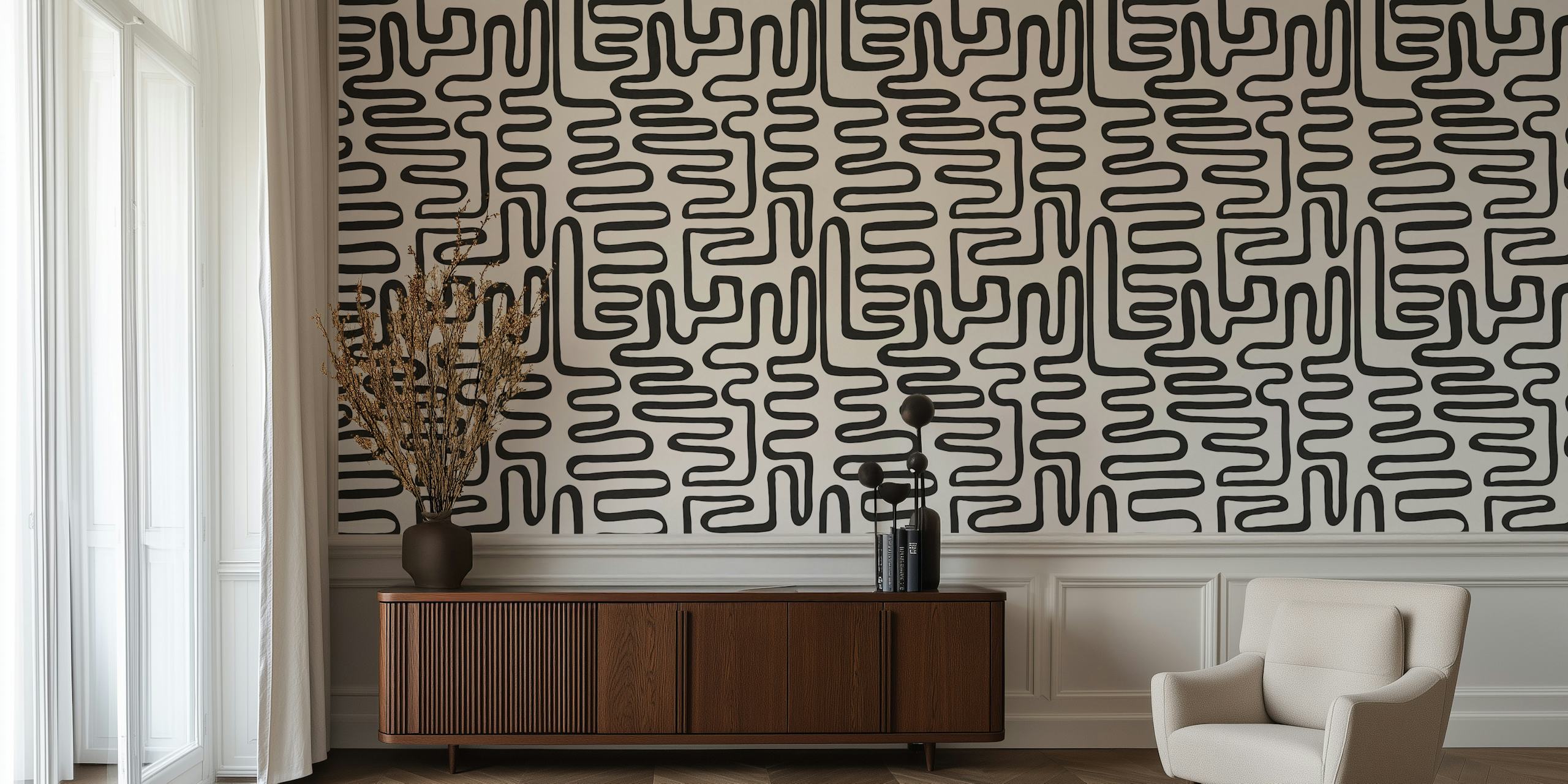 Tapeta Monochrome Maze Art w pokoju