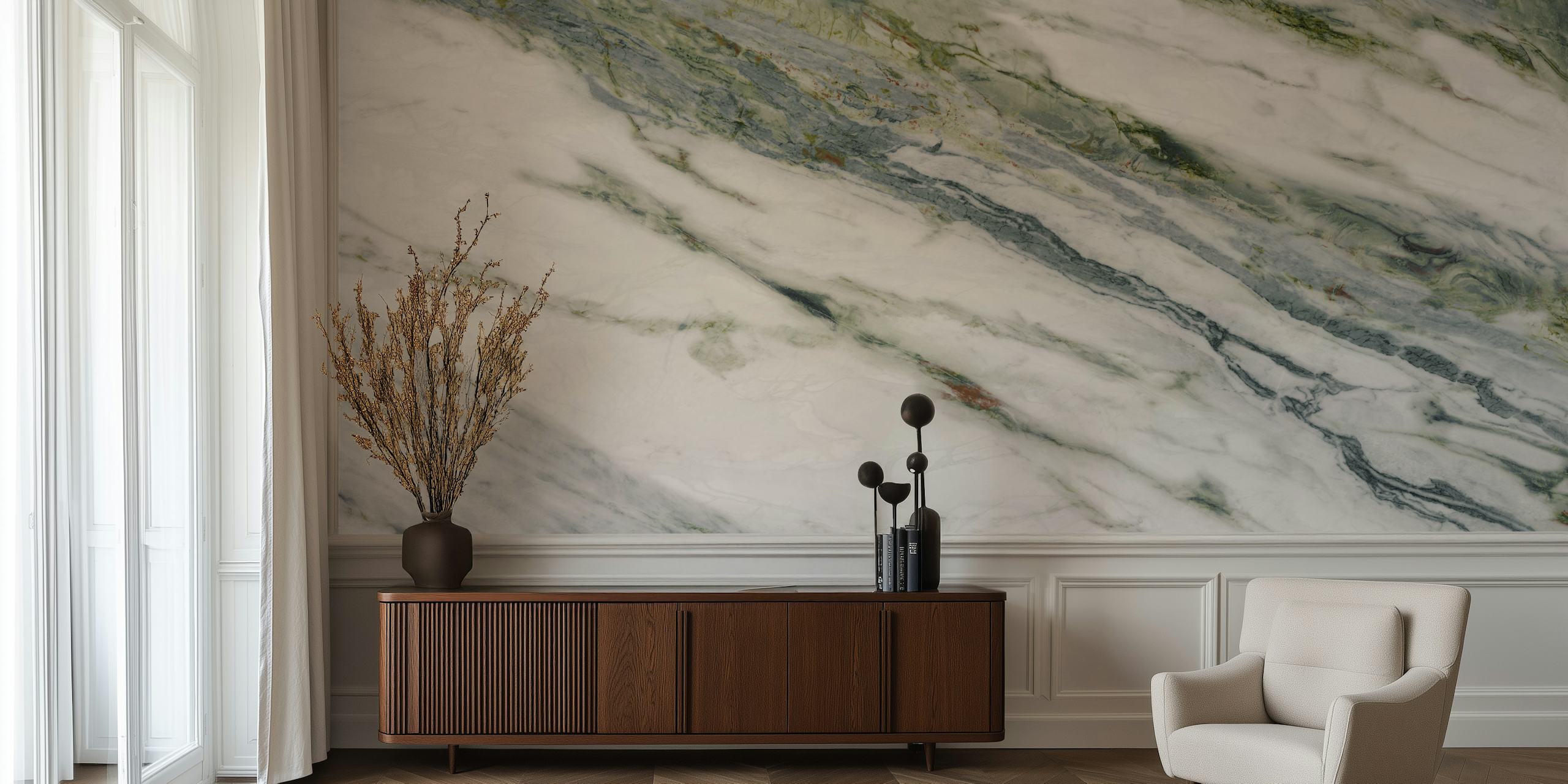 White and green marbled surface wallpaper, marble style