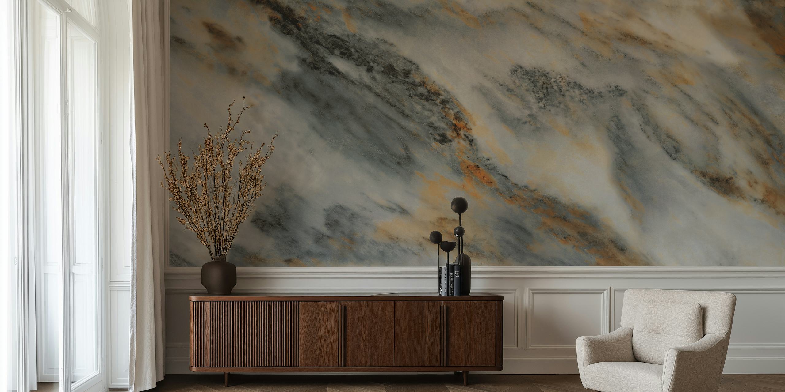 Natural granite rustic stone wallpaper in room