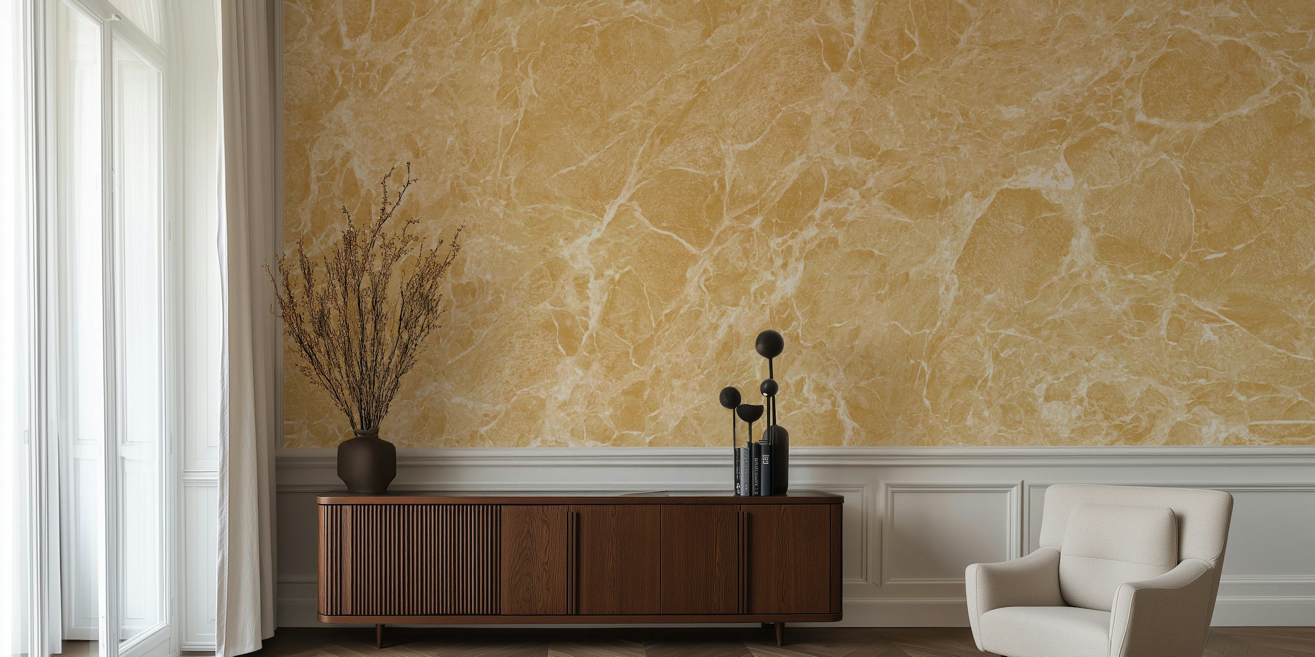 Tapeta Golden Beige Marble Stone v místnosti