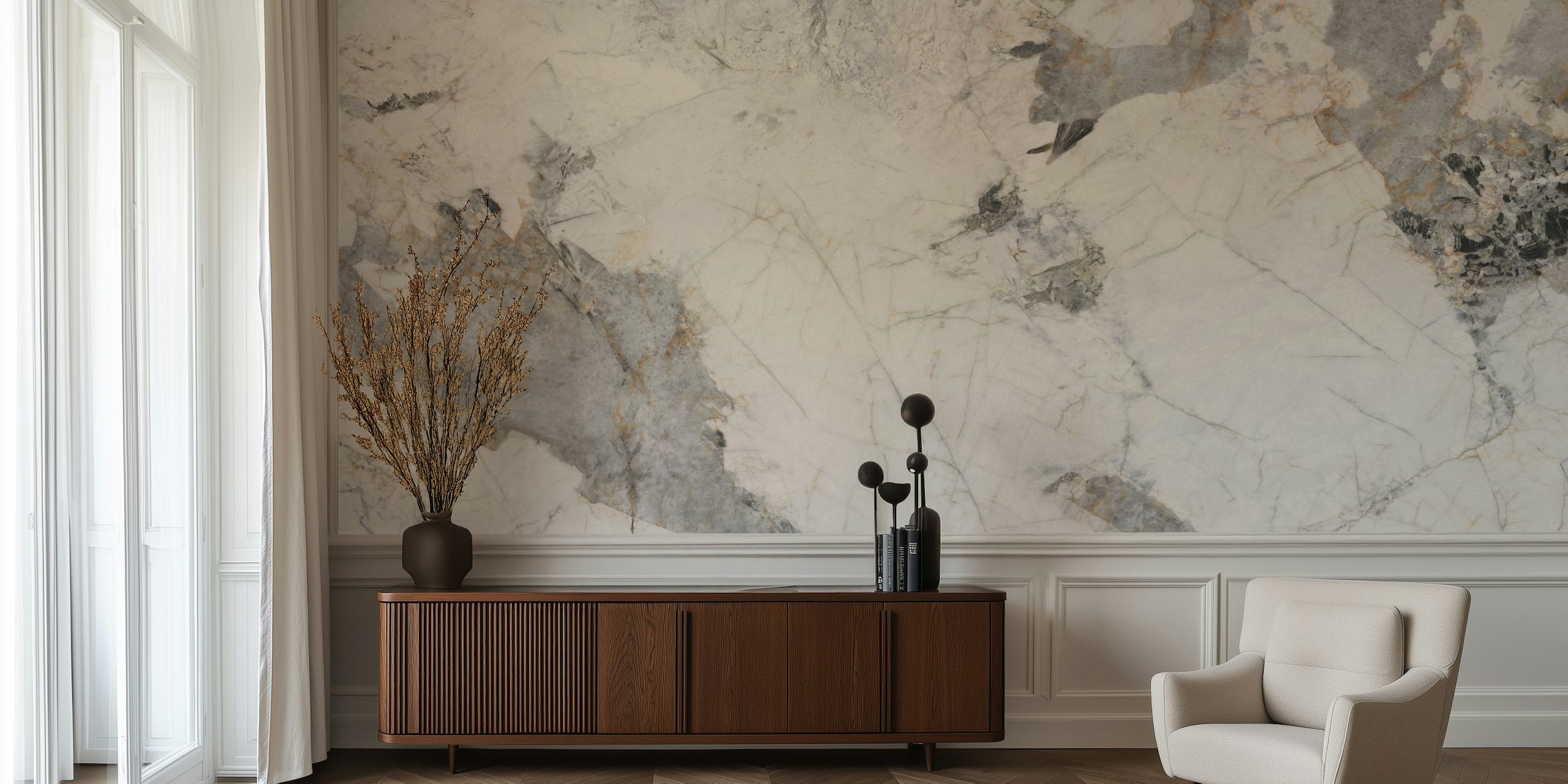 Papel pintado White Volakas Bianco Marble en una habitación