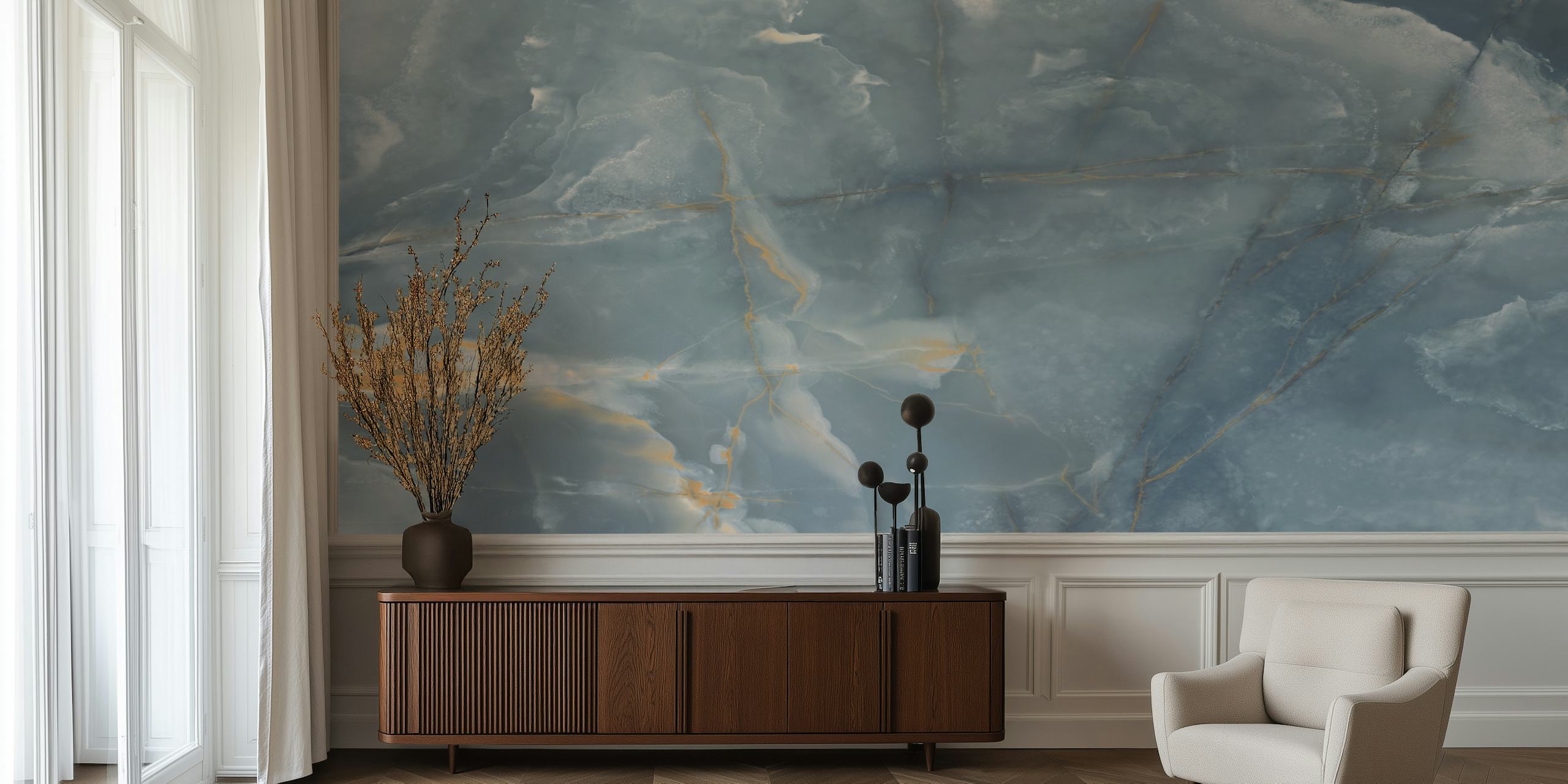 Blue tile stone tapet vist i et rum