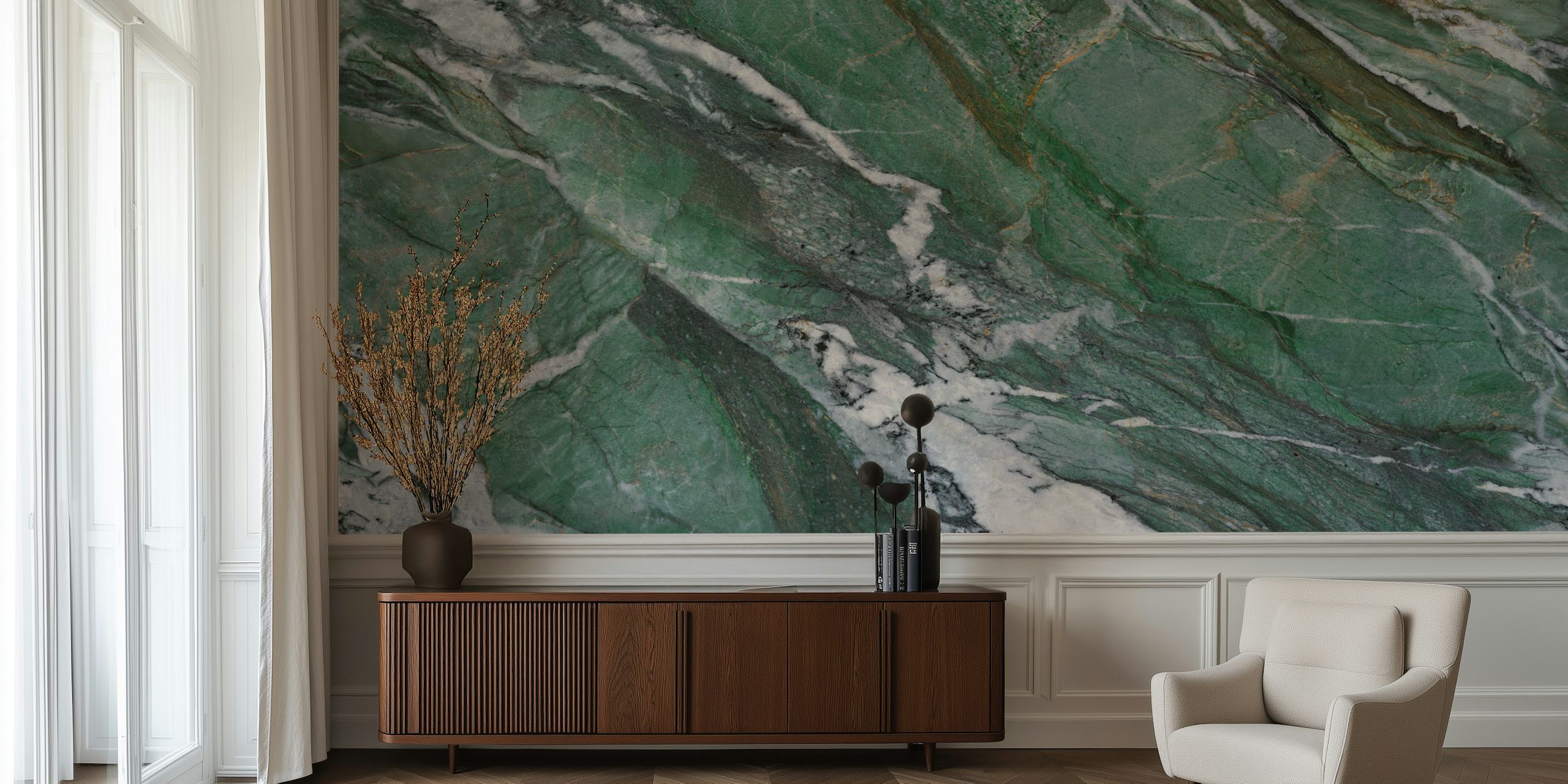 Green and white marble texture tapeta u sobi