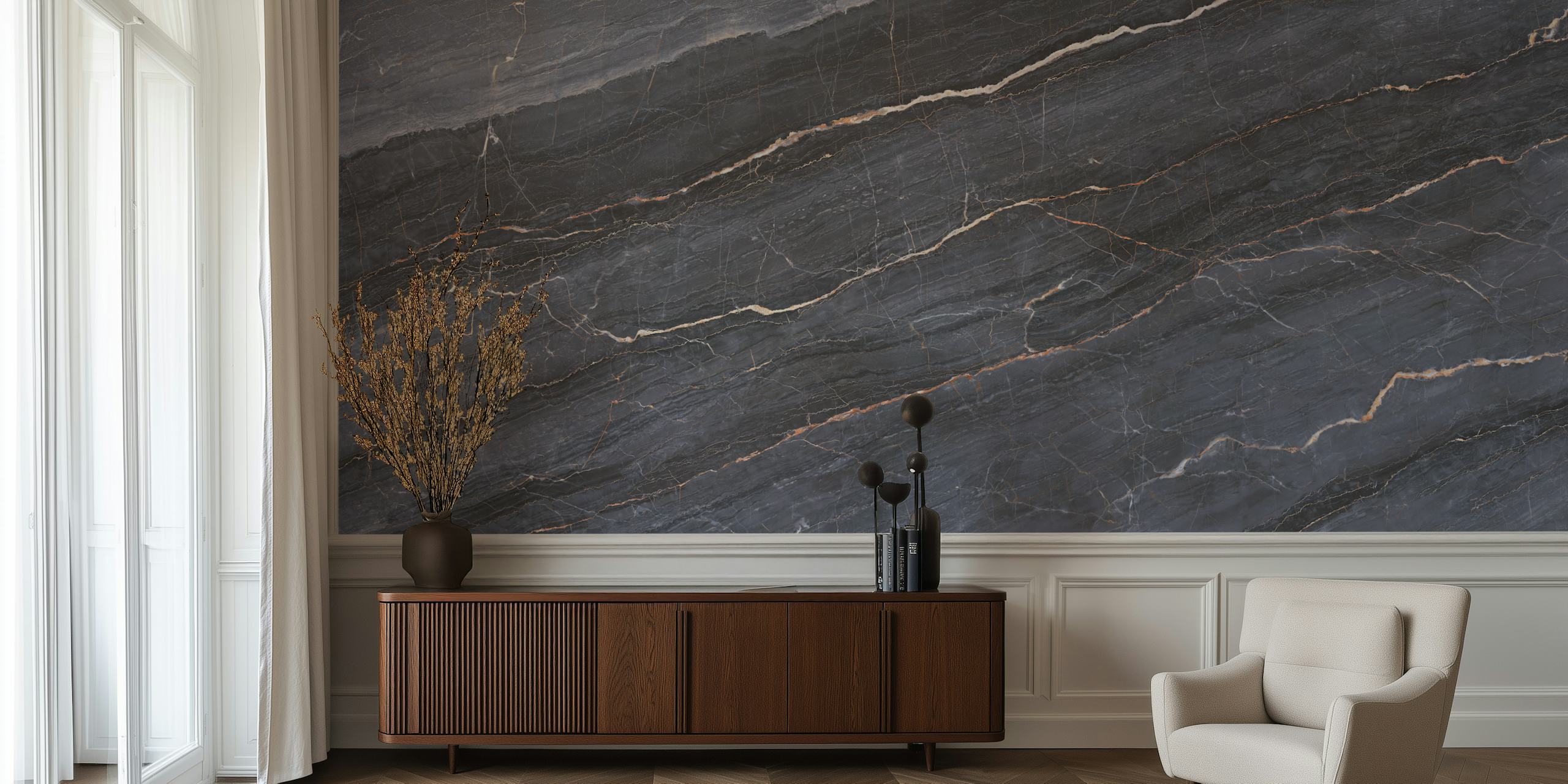 Tapeta Grigio Carnico Marble w stylowym pokoju