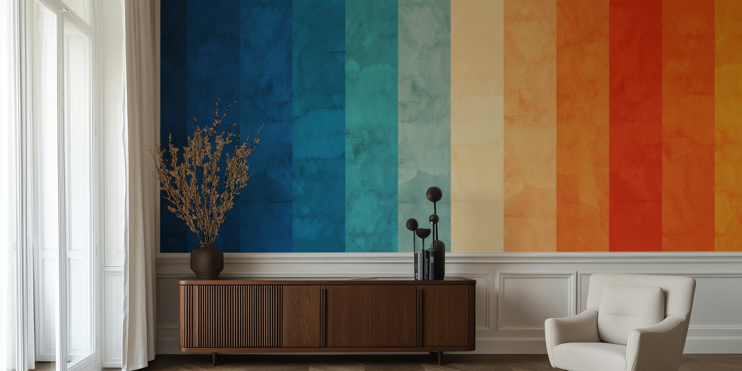 Blue and orange striped pattern wallpaper