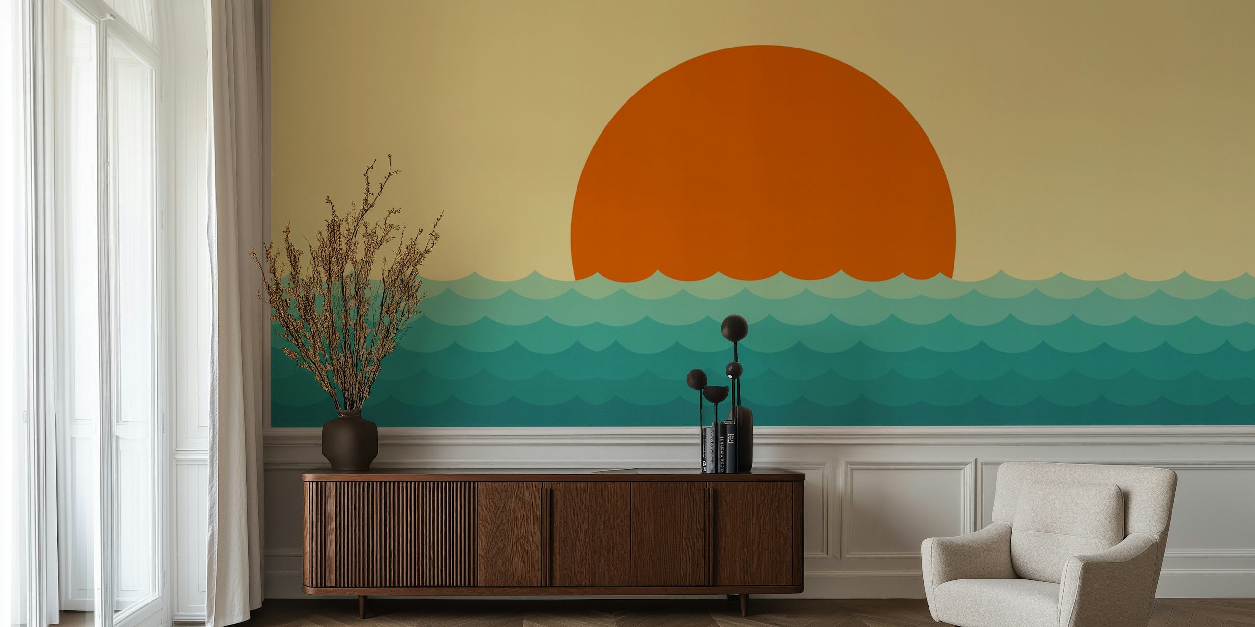 Ταπετσαρία Tropical sunset εμφανίζεται σε δωμάτιο