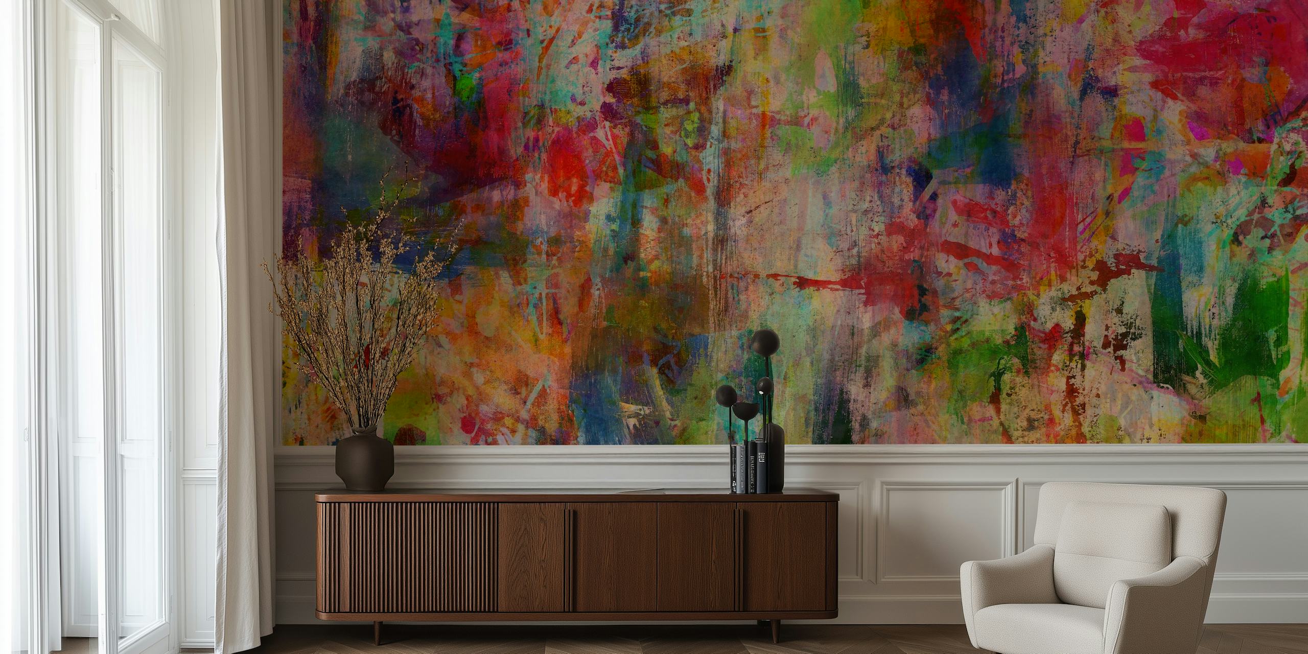 Colorful brush stroke patterns in vibrant hues wallpaper