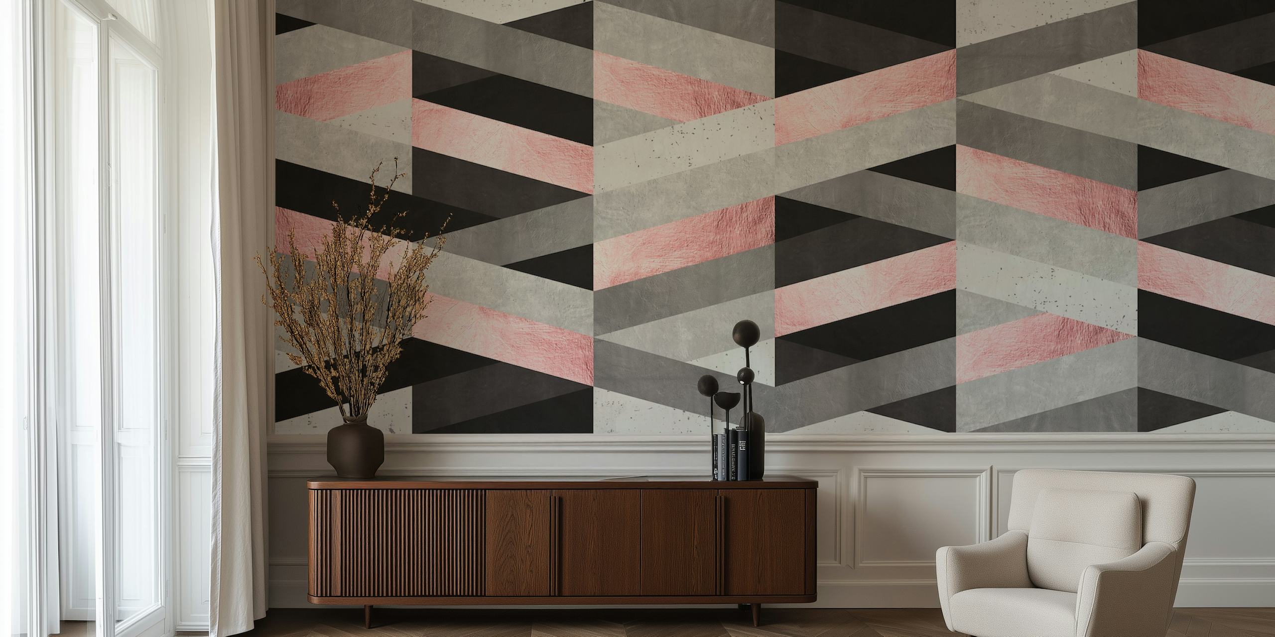 Pink fashion art wallpaper in a modern room