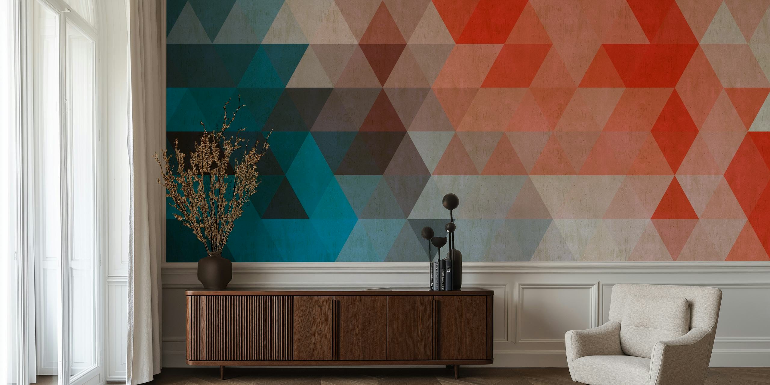 Geometric pattern with blue and red triangles wallpaper