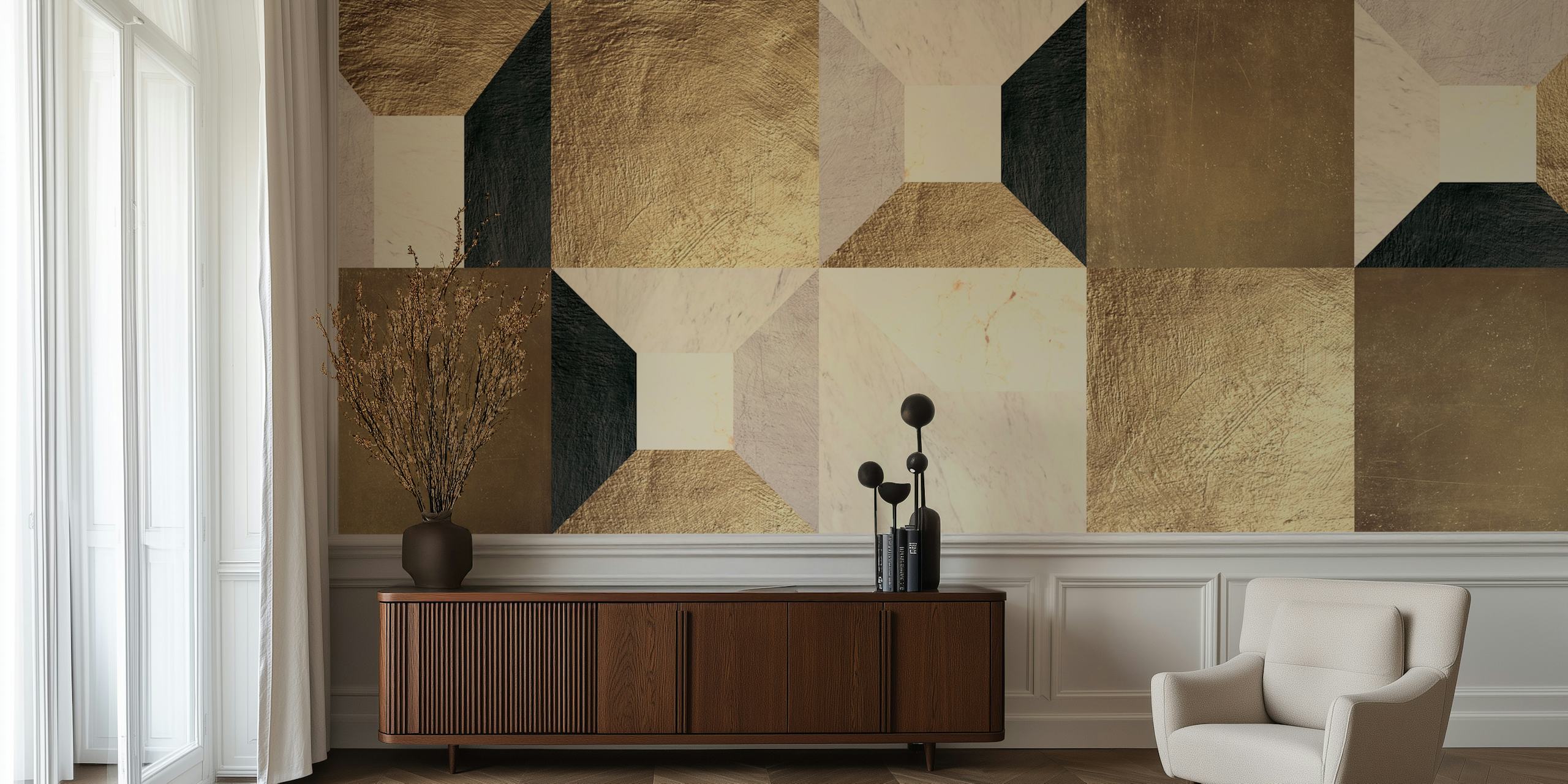 Golden geometry tapetti tyylikkäässä huoneessa