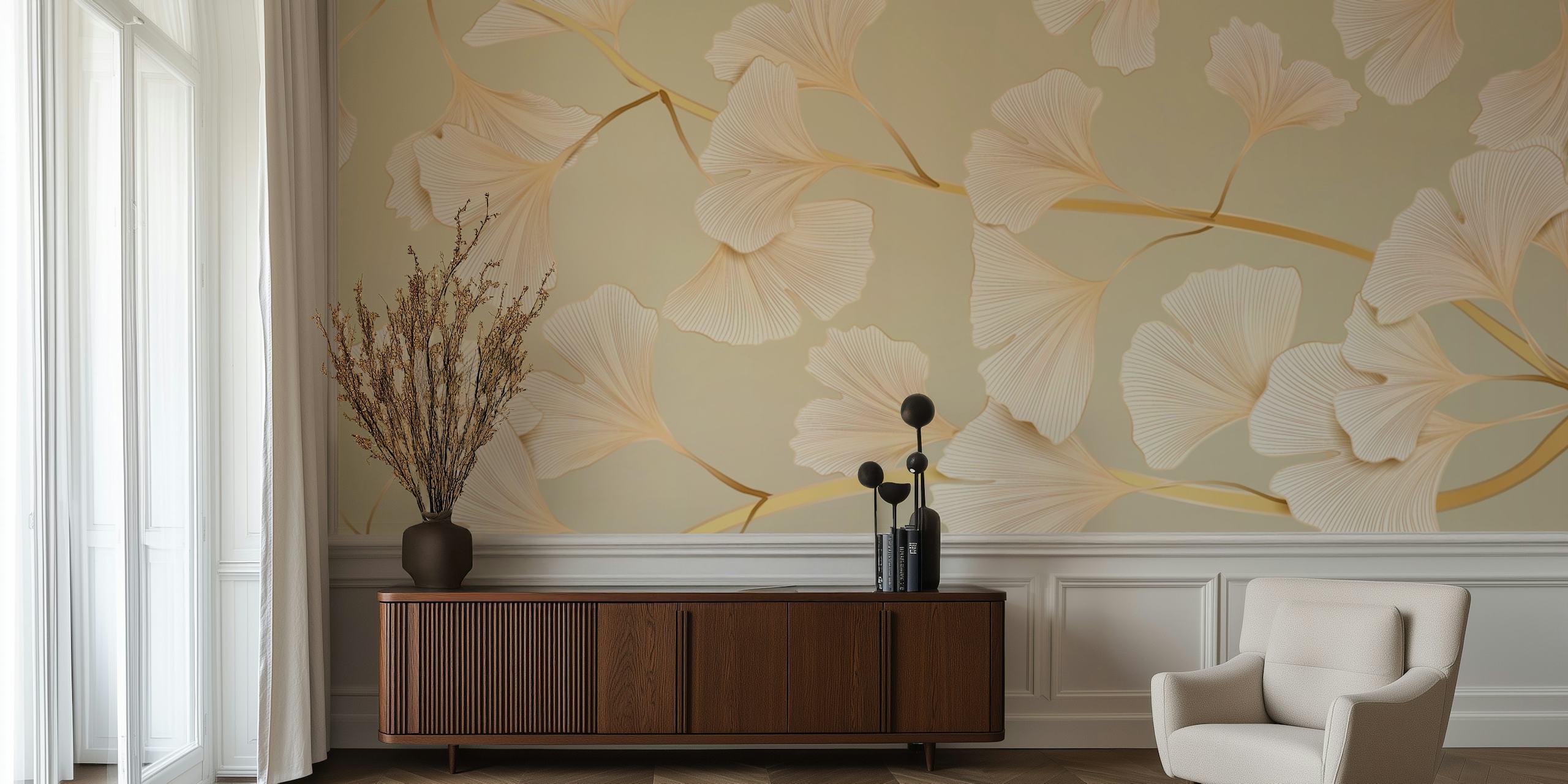 Luxury gingko Tapetdesign in einem Raum