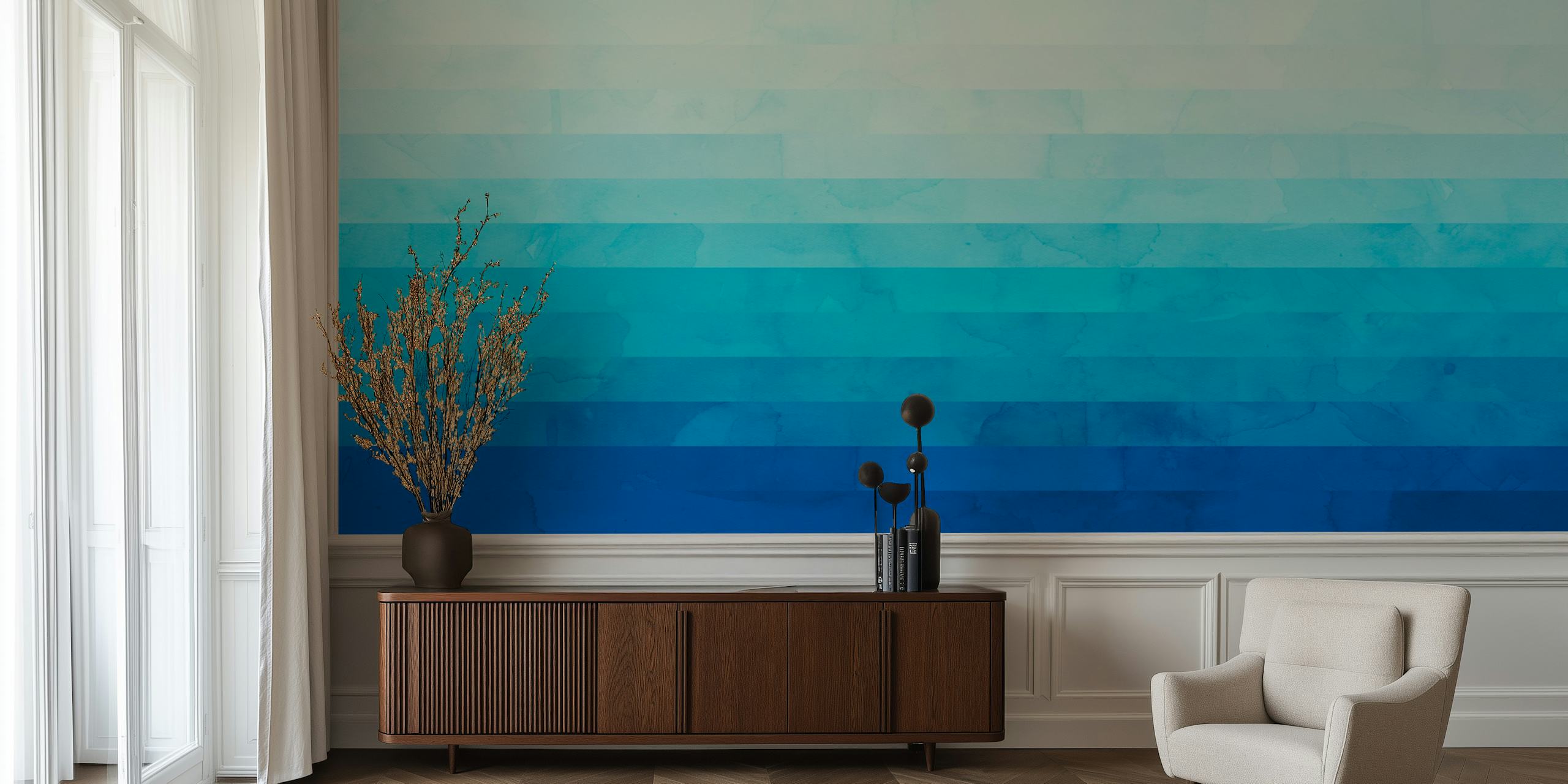 Abstract gradient blue wall mural resembling a peaceful sky