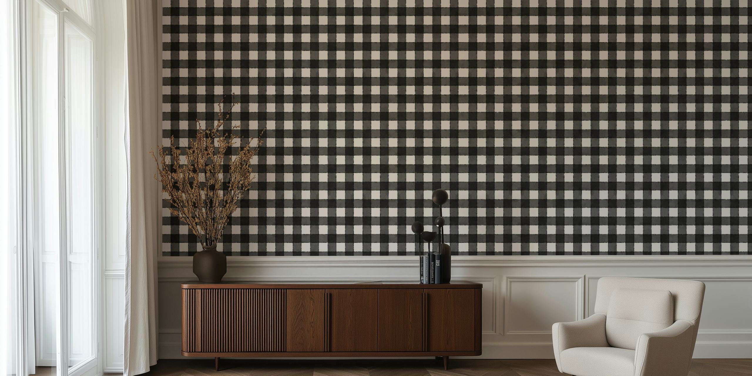 Papel De Parede Striped Black Aplicado Em Um Quarto