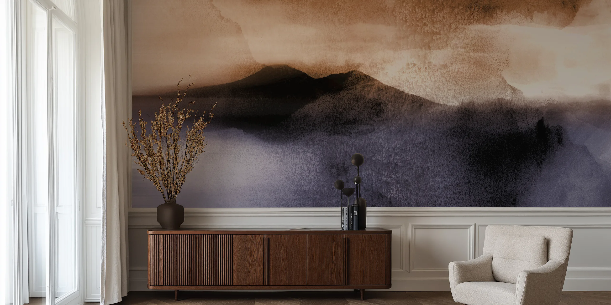 Neutral Japandi Landscape Wallpaper for Sale | Happywall