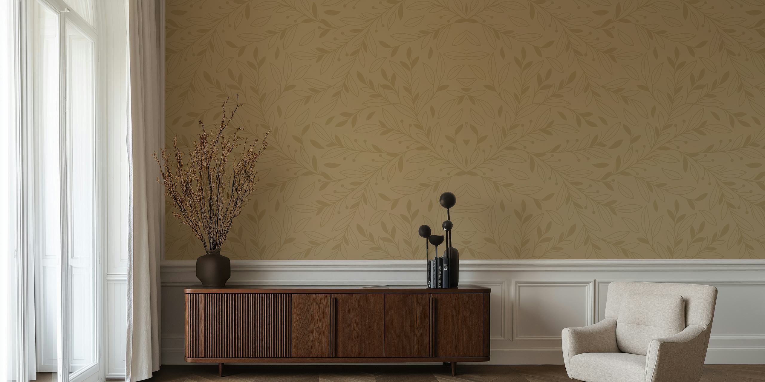 Floral nude leaf wallpaper in a room