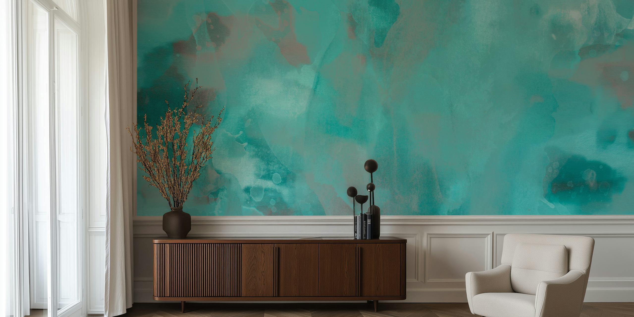 Teal and grey watercolor abstract design wallpaper