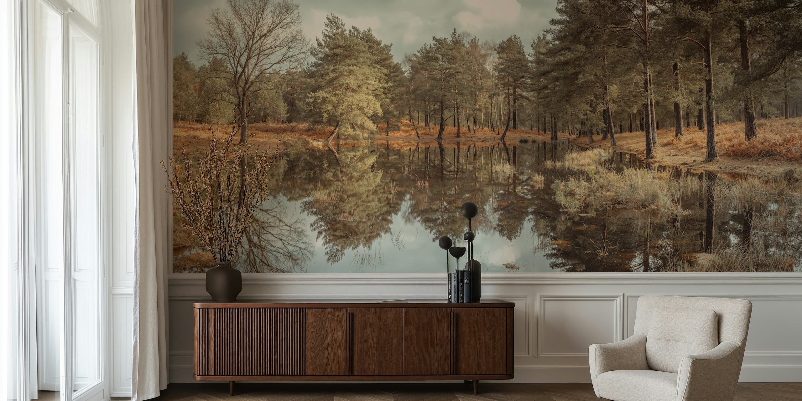 Tapetdesign av Trees by a lake