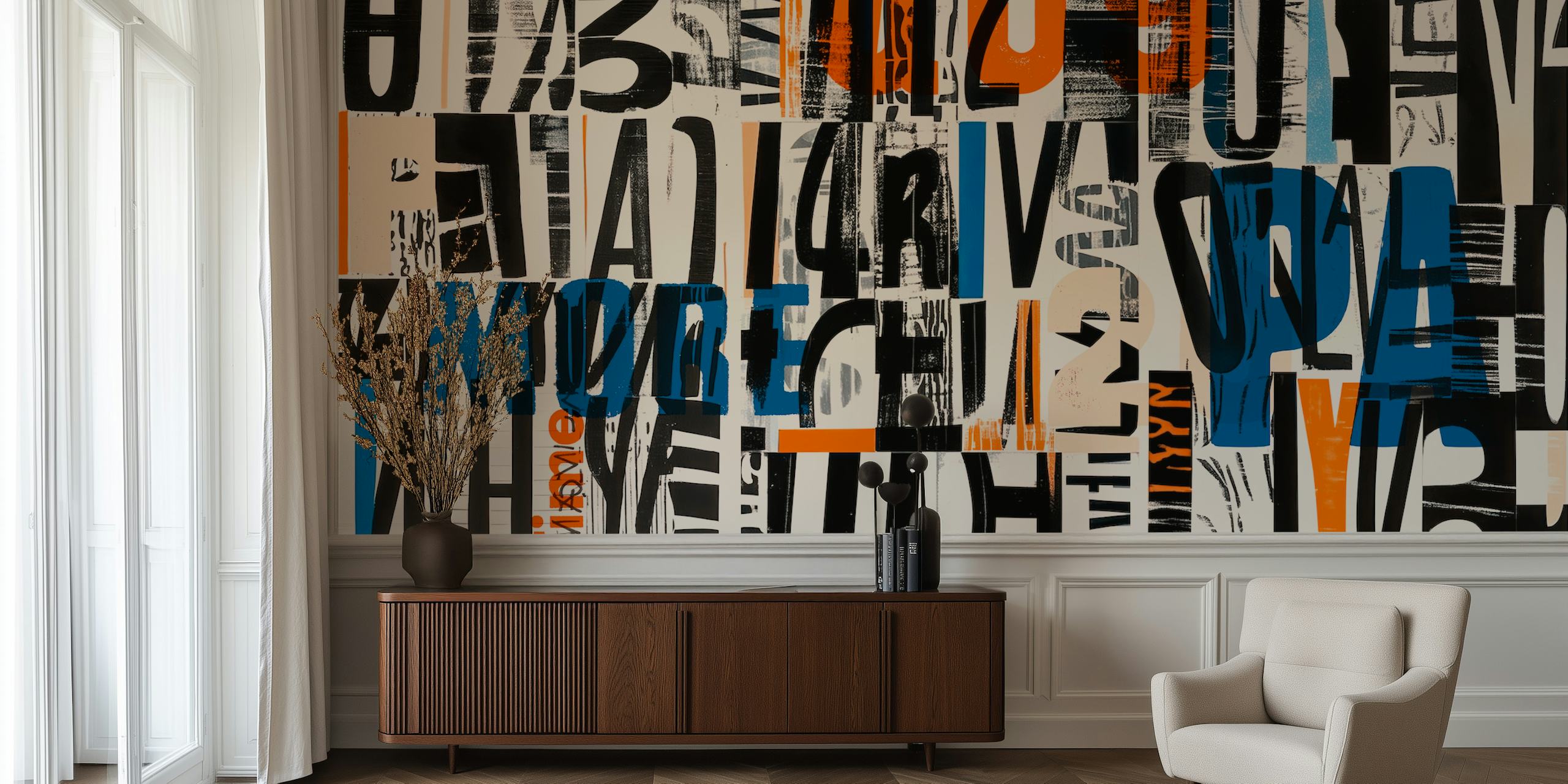 Grunge Typo Street Art tapet i et moderne rom
