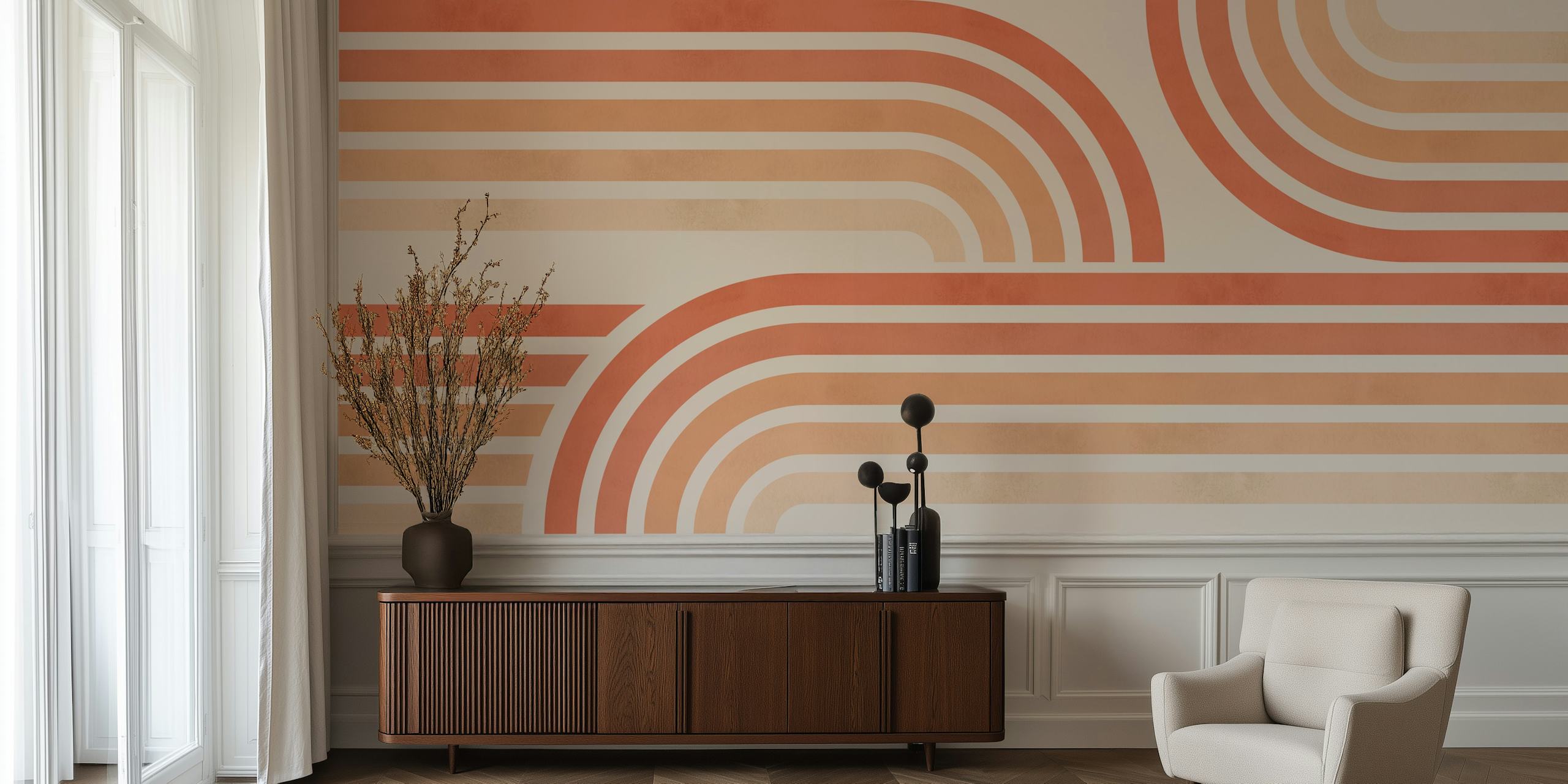 Lines and circles 3 diseño de papel tapiz en una habitación