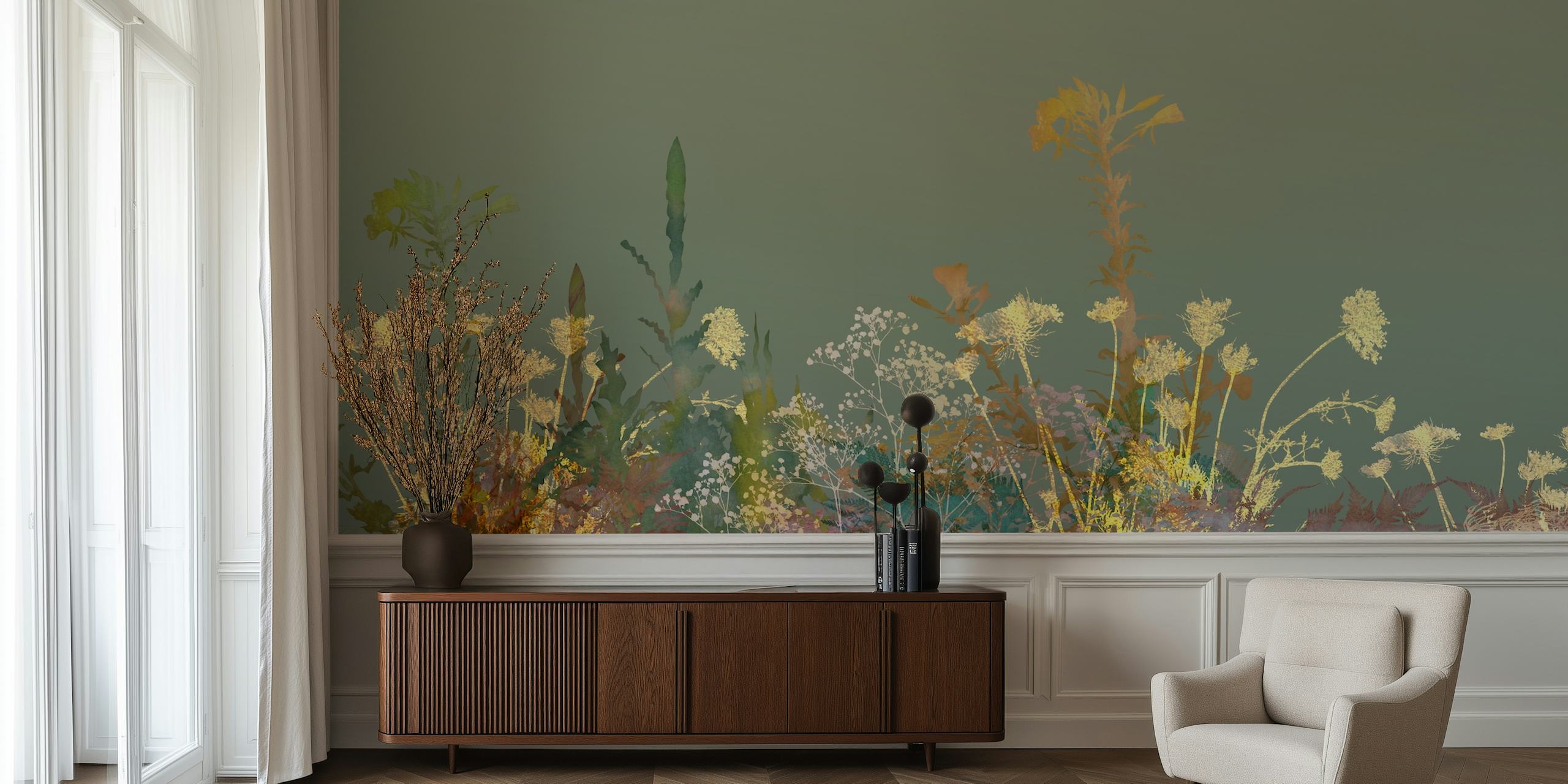 Wild flowers wall mural with a variety of colorful blooms in a tranquil setting