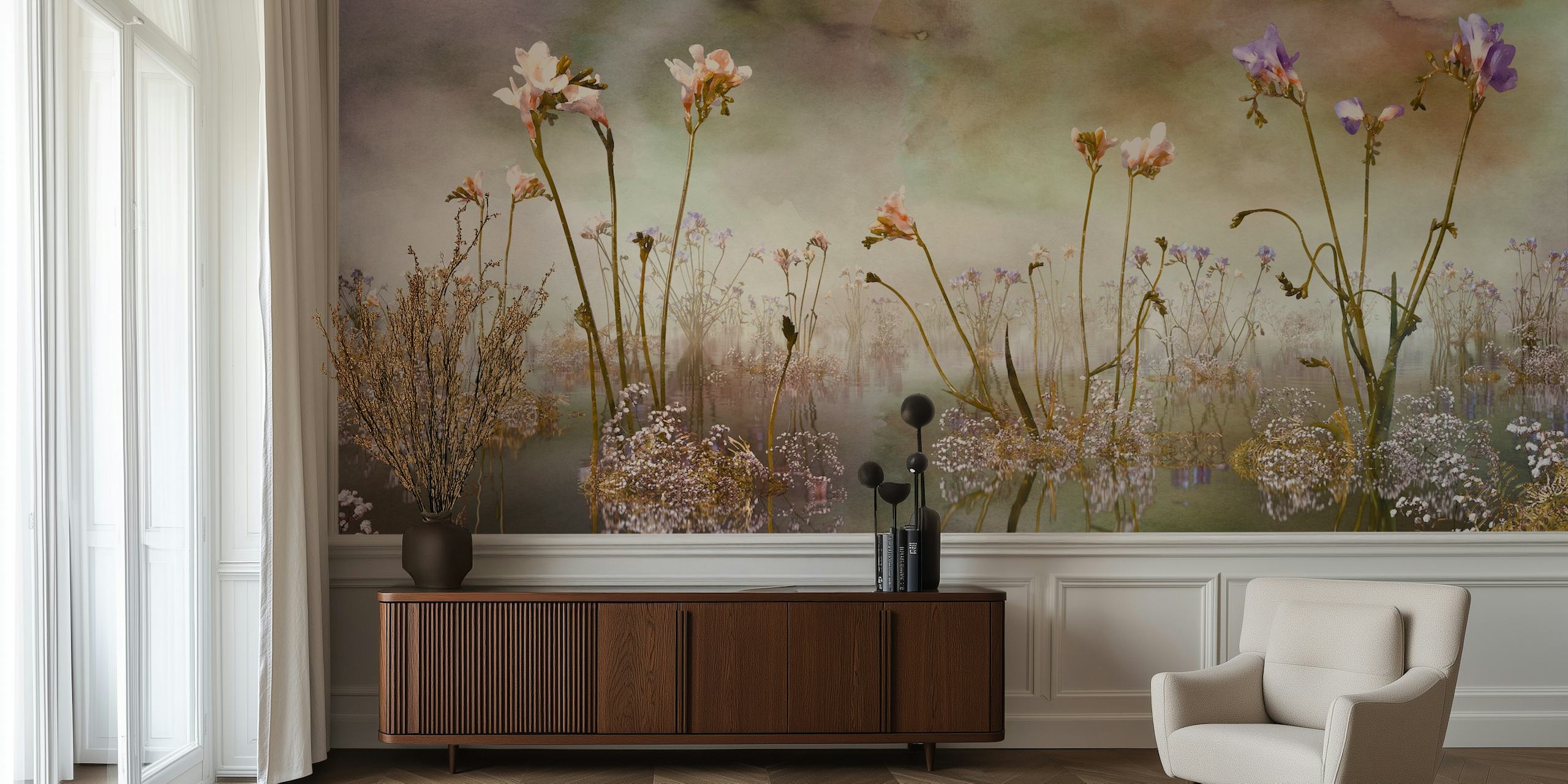 Papel tapiz floral en una habitación contemporánea