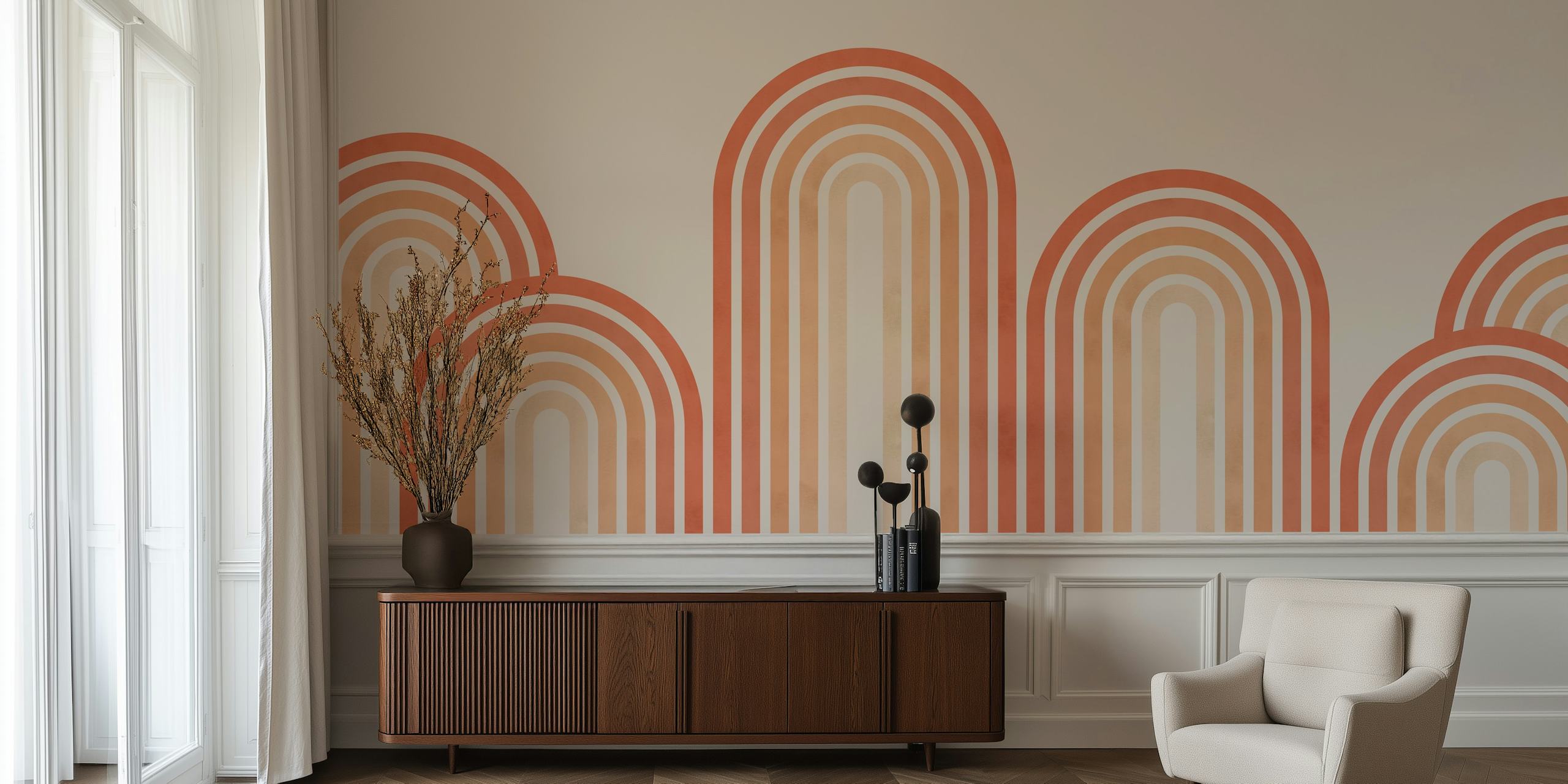 papel tapiz de arcos y círculos geométricos en tonos terrosos