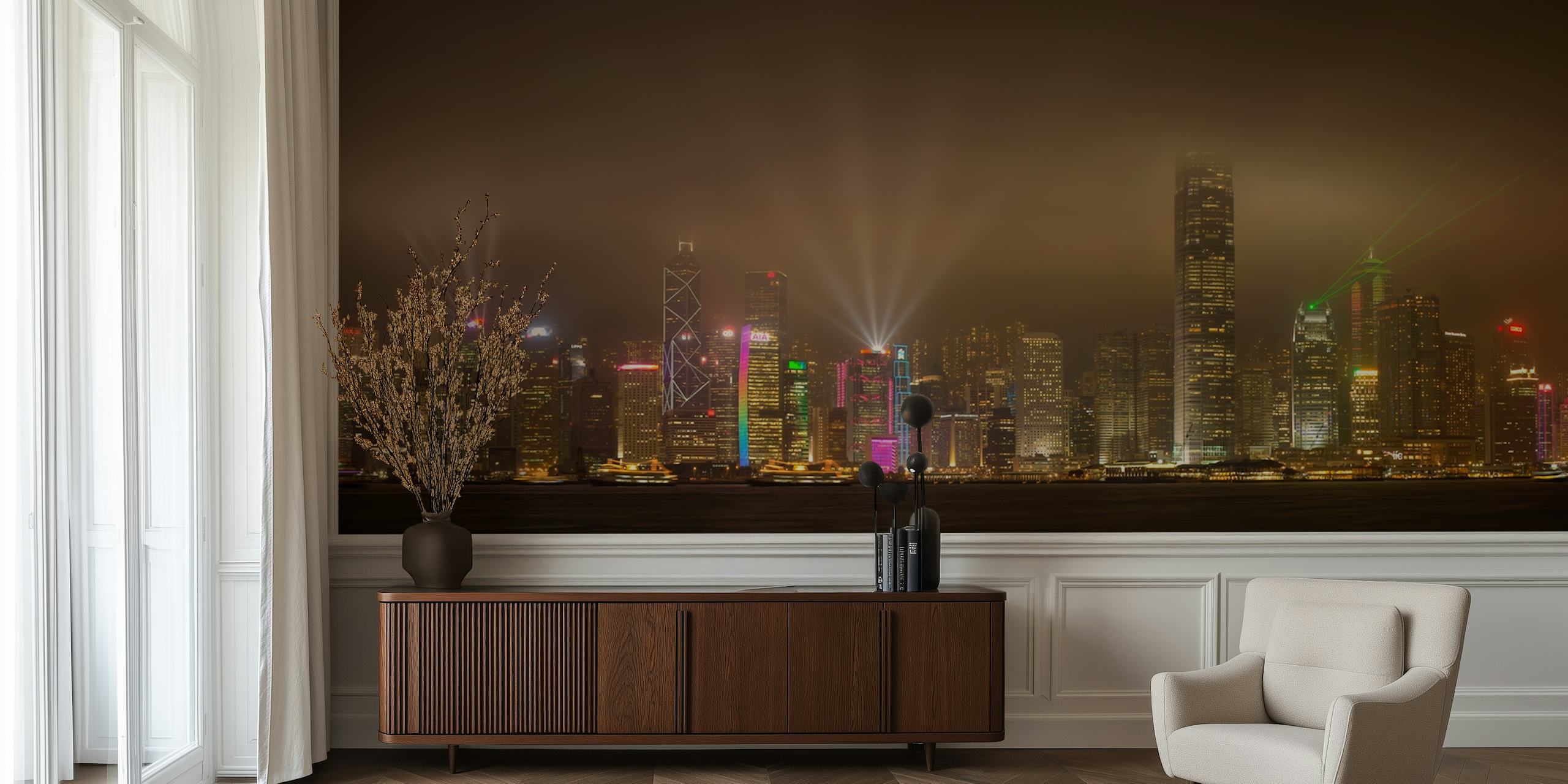 Hong Kong Island skyline wallpaper in a room