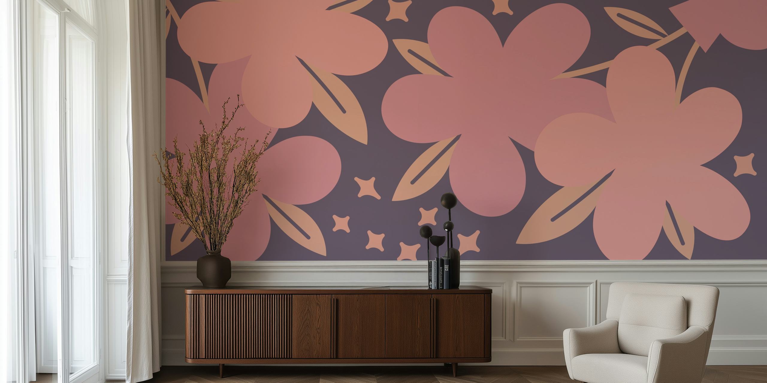Warm Floral behang in een kamer
