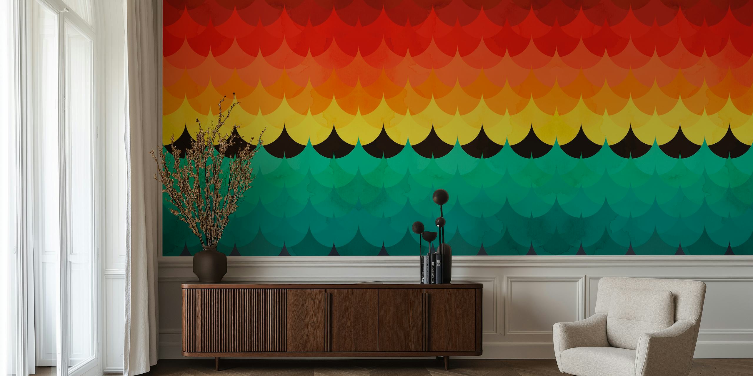 Colorful waves design tapet i et rum