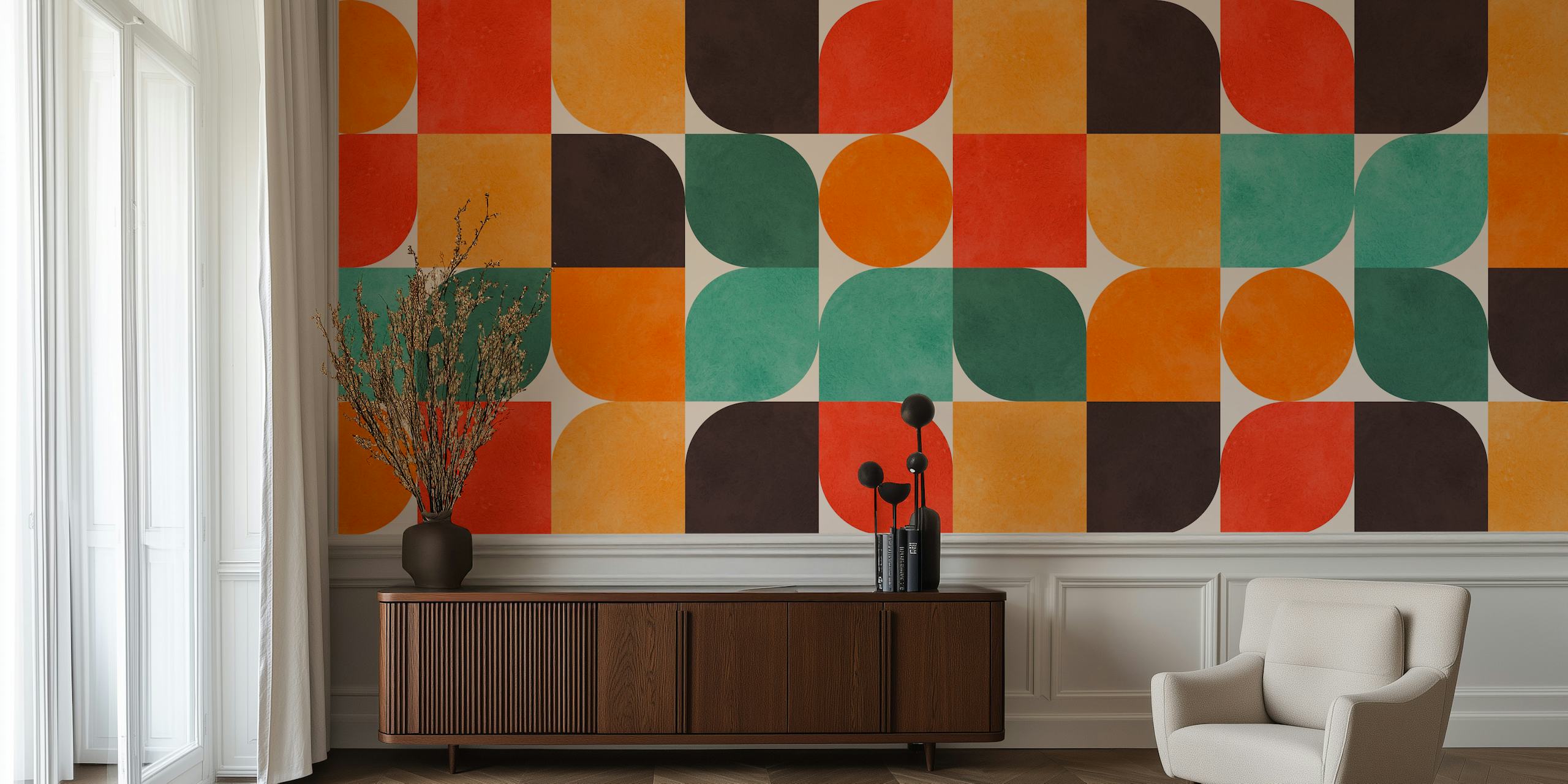 Colors in Harmony 5 geometric pattern wall mural with warm color palette