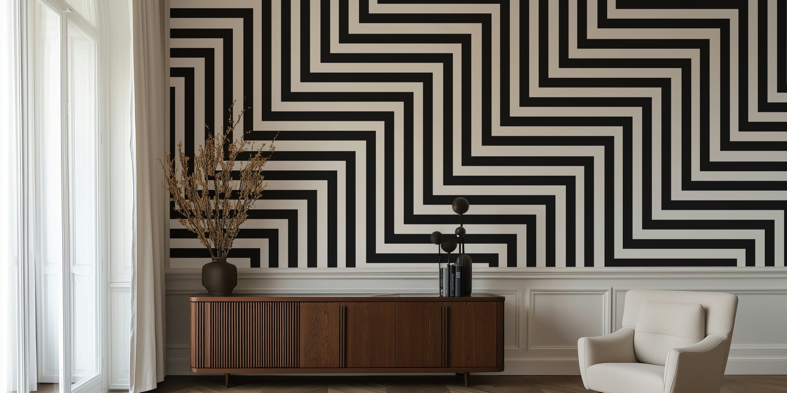 Ταπετσαρία Geometric strokes σε ένα δωμάτιο