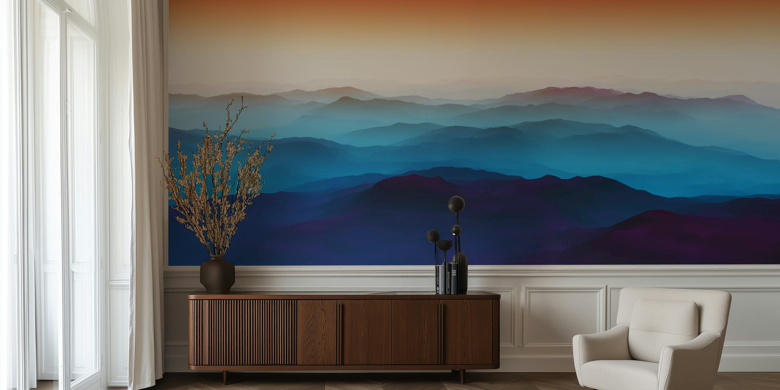 Mountains under Blue Haze tapet i ett rum