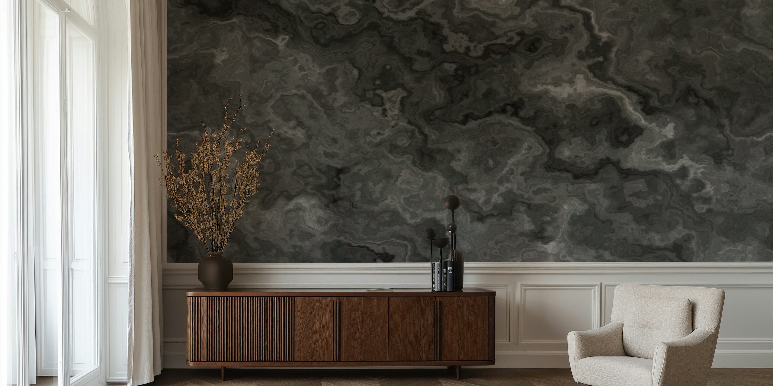 Patrón de superficie de pared de piedra de mármol gris oscuro para un elegante mural de pared