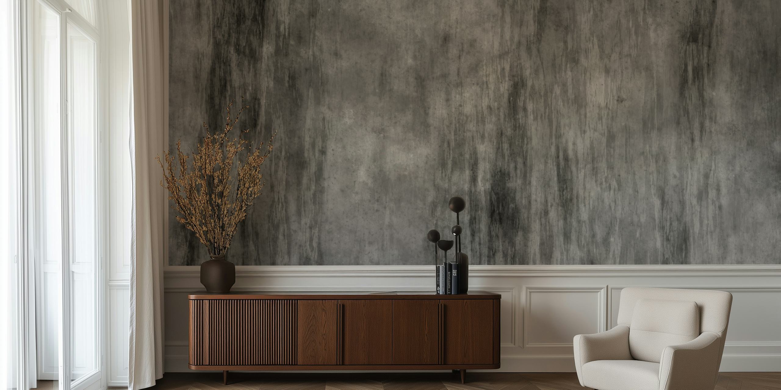 Distressed concrete wall wallpaper in a modern room