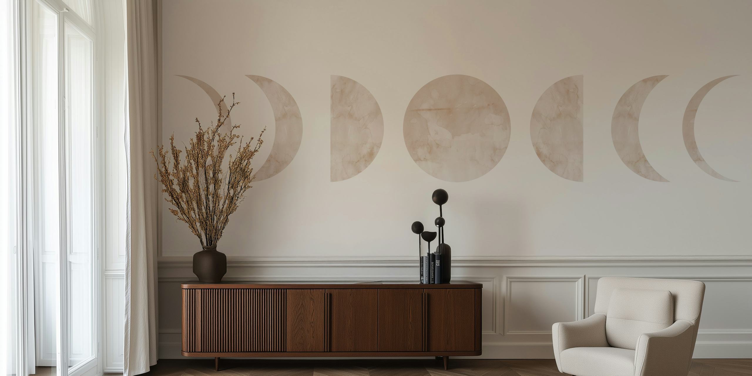 Moon phases tapet vist i et rum