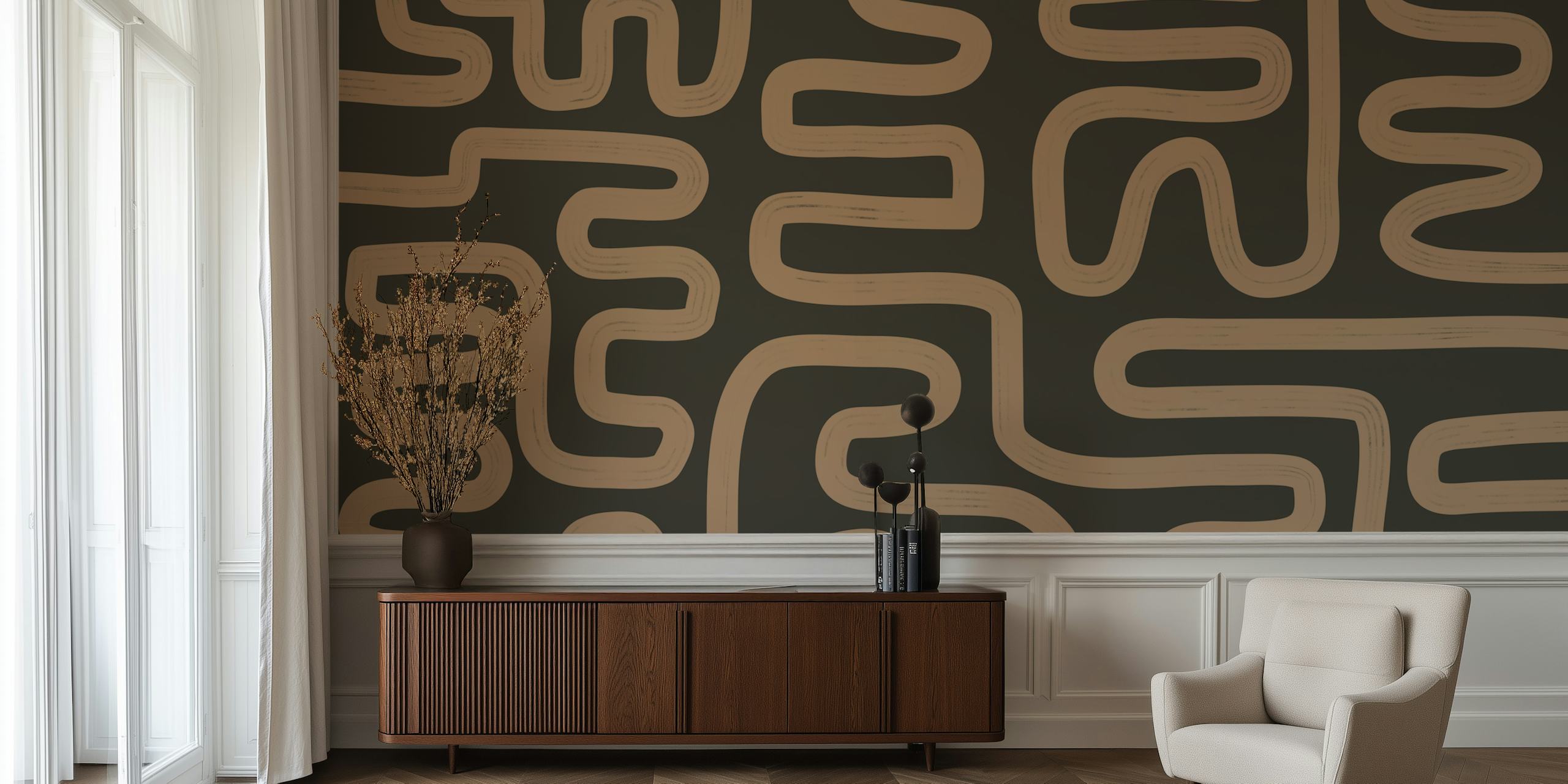 Papel de parede Abstract Line Night em um quarto