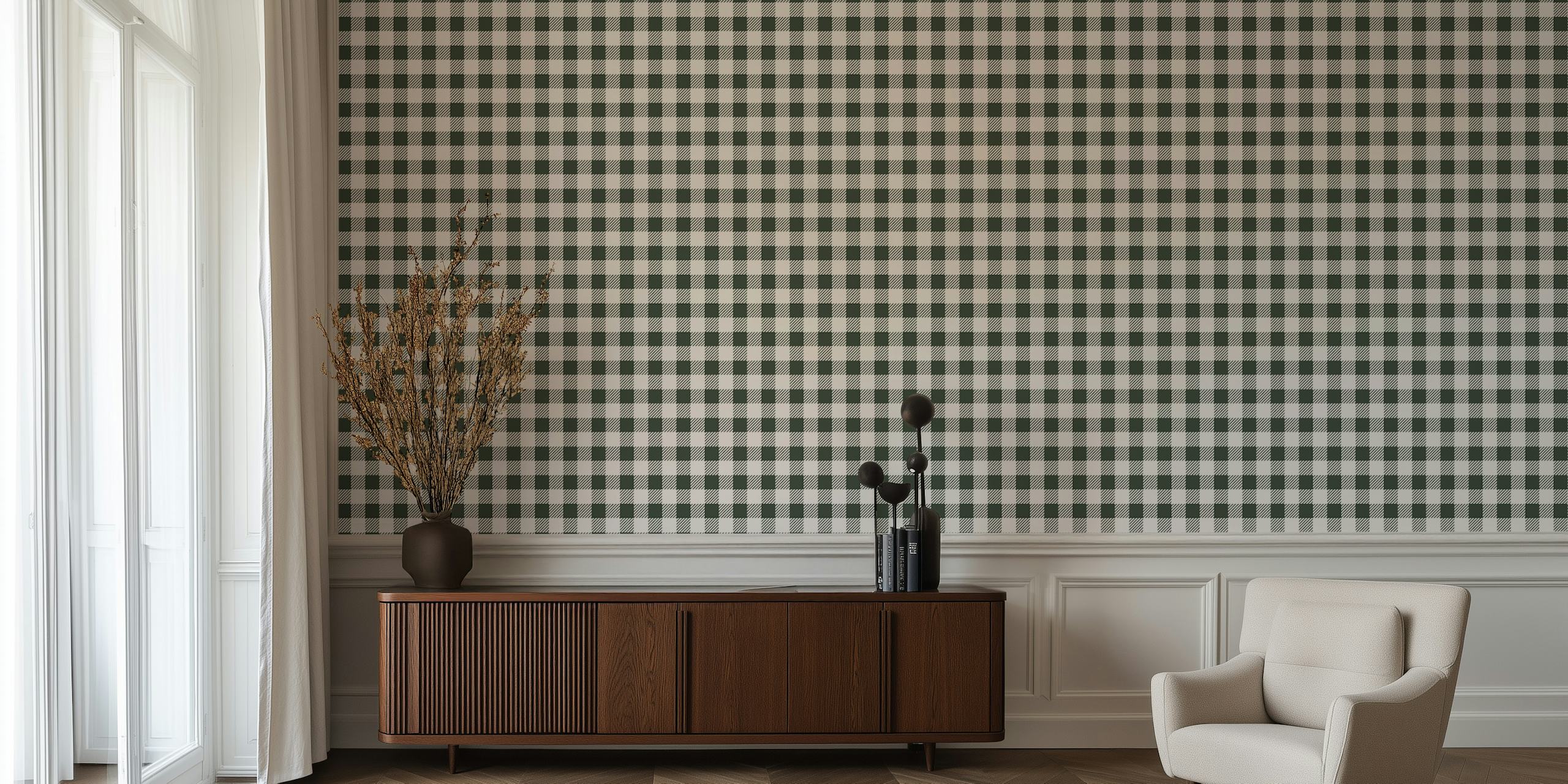 Abstract Chess Green Luxury tapet i ett rum