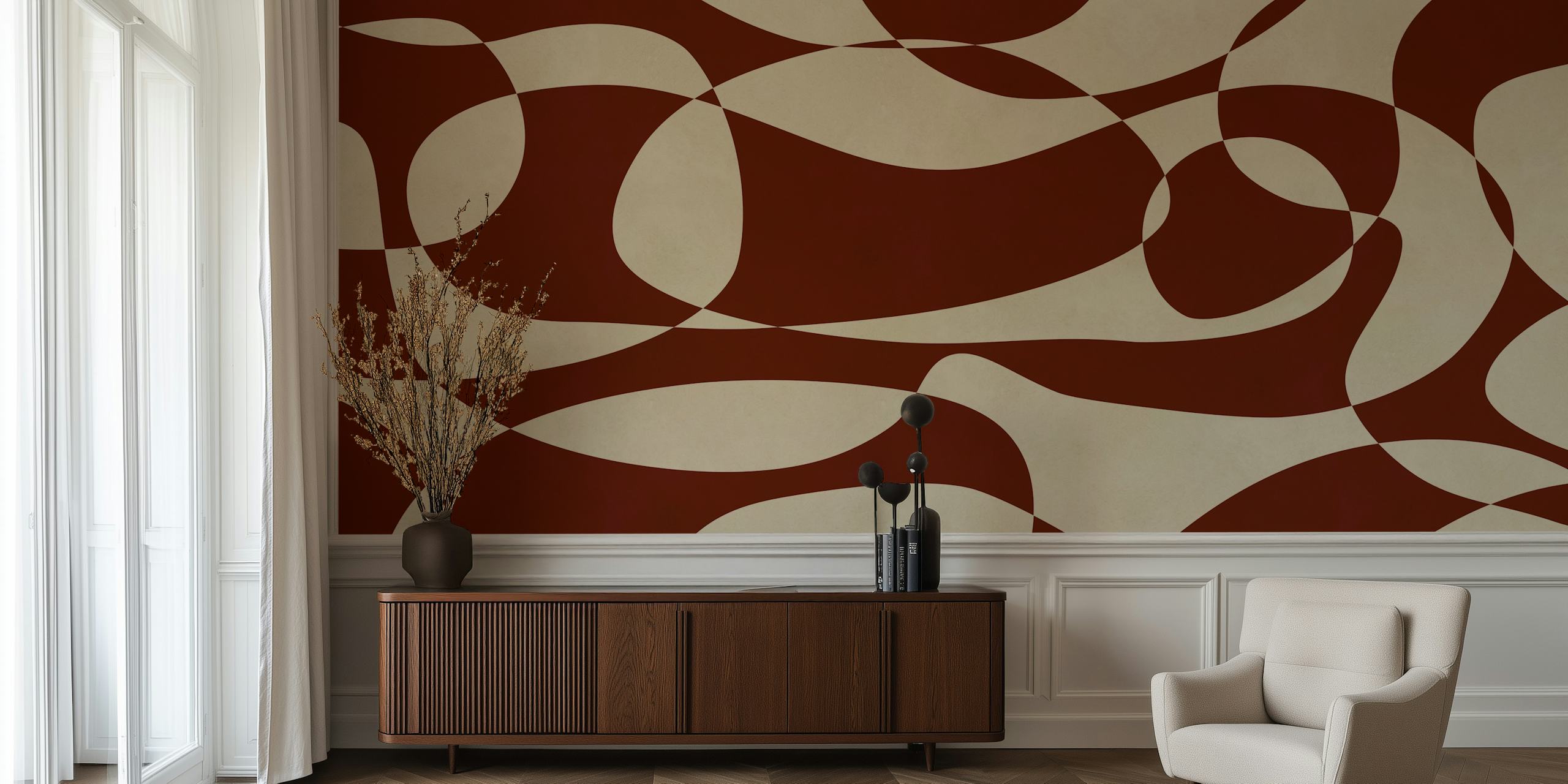 Abstract swirls wallpaper in a room