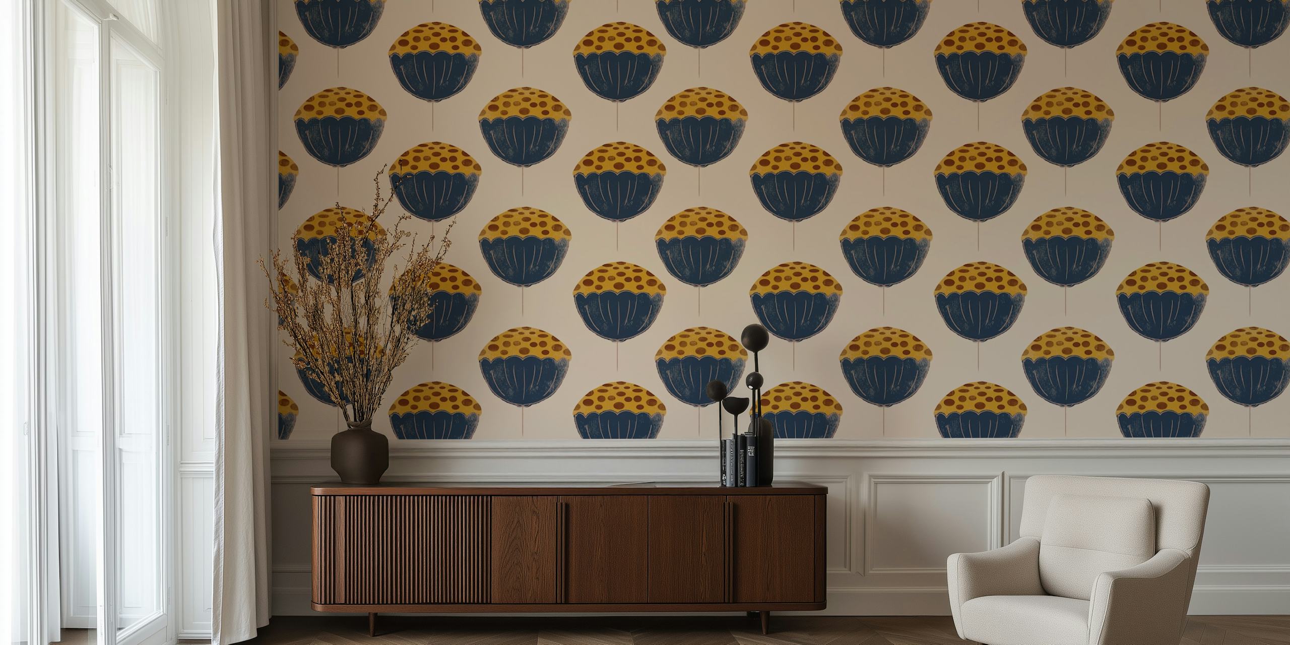 Mid Century Flower Vintage wallpaper in interior
