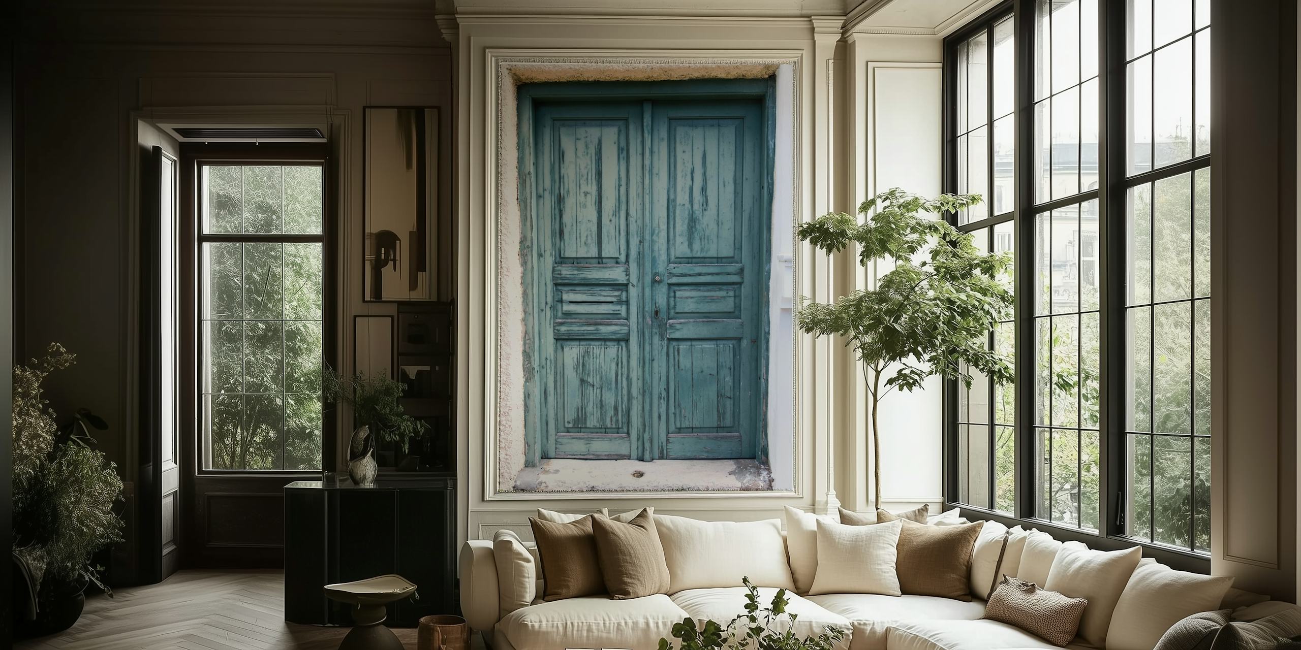 Blue Greek door wallpaper for interior decor