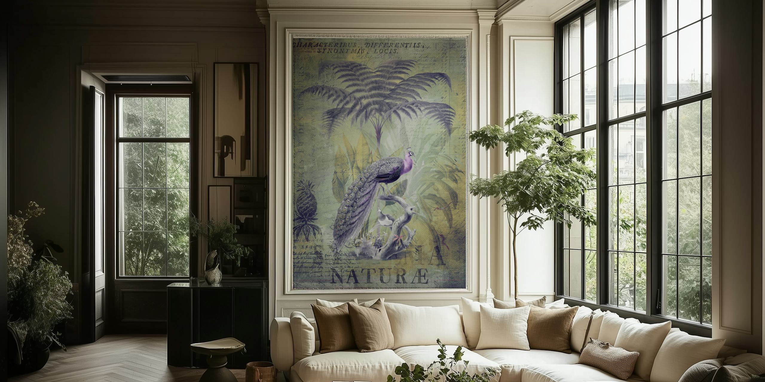 Papel pintado Peacock Jungle King en una habitación