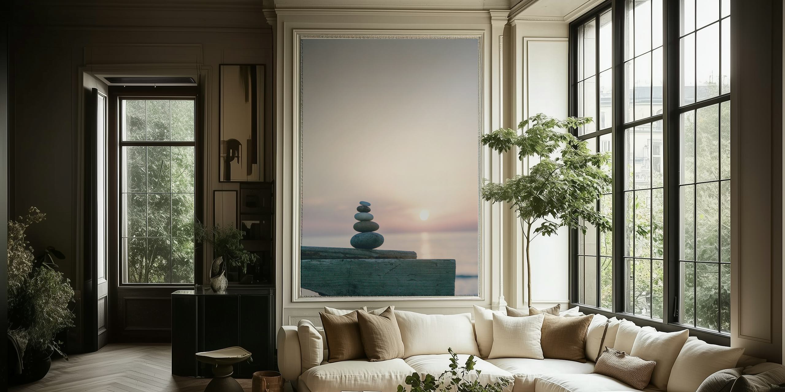 Tapetti, jossa on Sunset Beach Rock Balancing