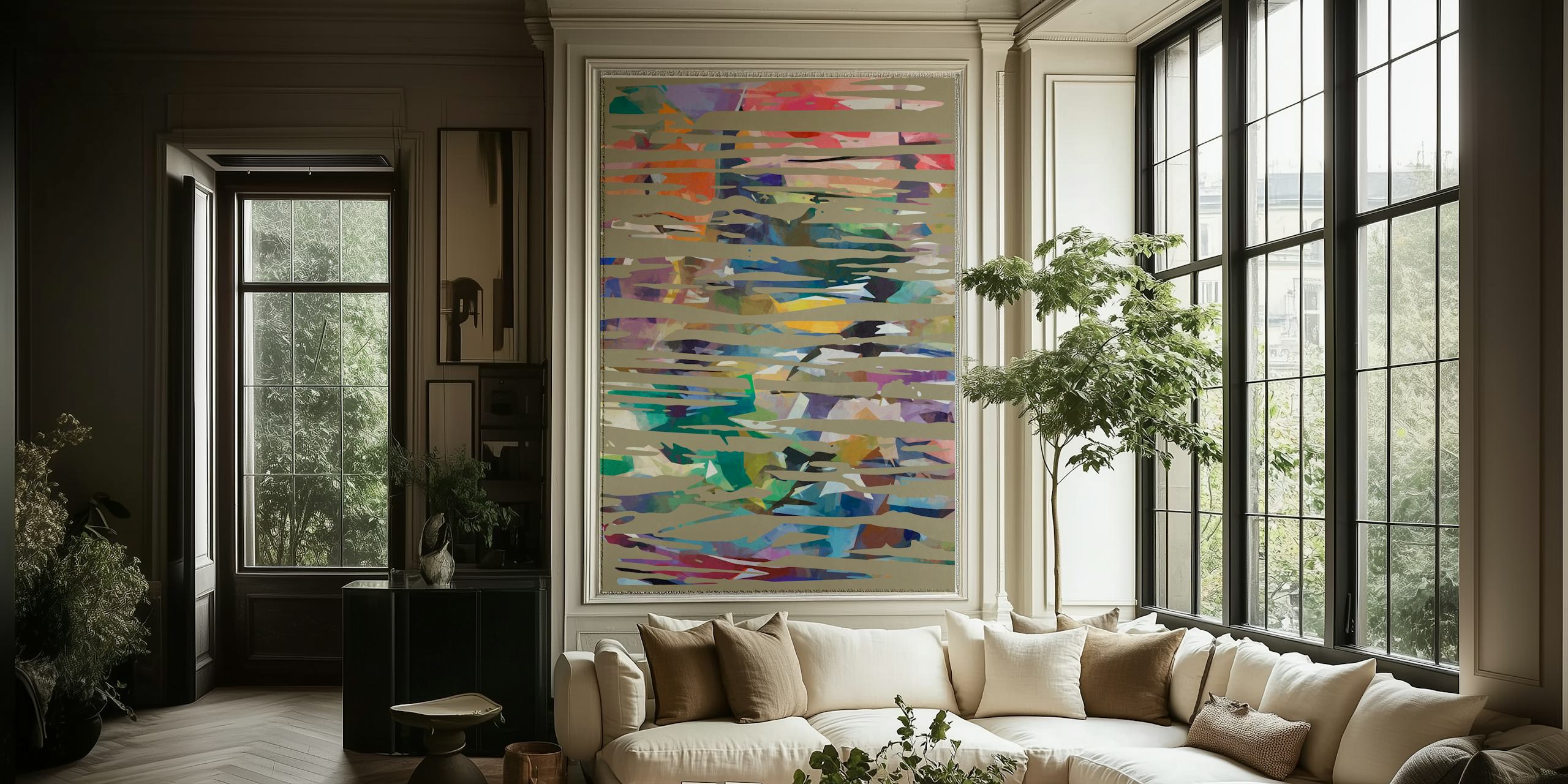 Irregular strokes colorful wallpaper in a room