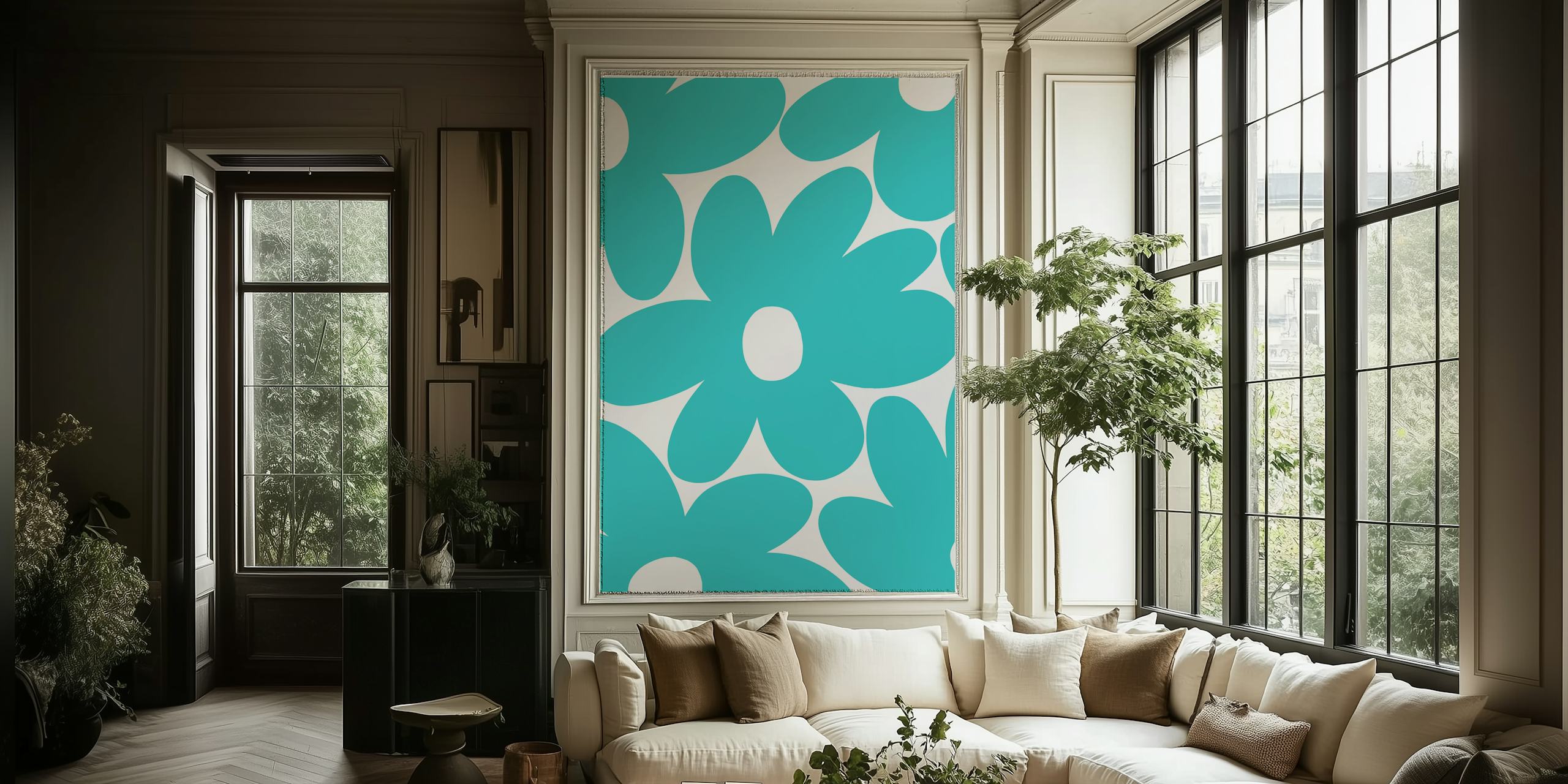 Peinture murale Retro Daisy Flowers 1a d'inspiration vintage avec des motifs de marguerites audacieux sur happywall.com